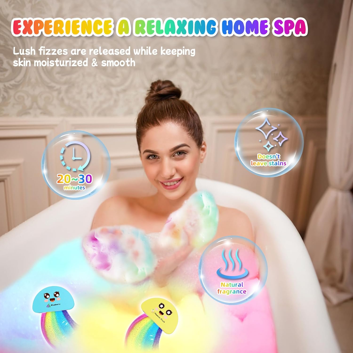 Kids Rainbow Bath Bomb Gift Set – Surprise Toy Inside, Easter Gift (4 Pack)