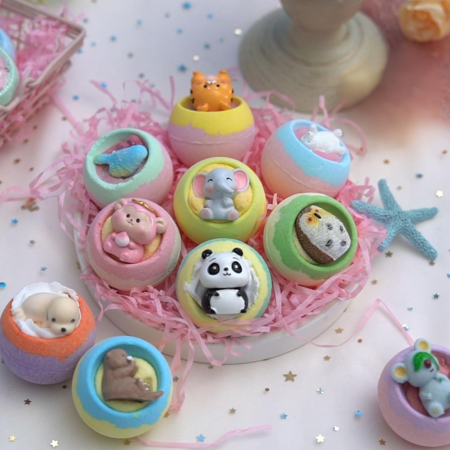 Bath Bombs for Kids with Surprise Inside,12-Pack Natural Organic Kids Bath Bombs with Endangered Animals Toys, Fun & Educational Gift, Ideal Birthday,Christmas,Children's Day Gifts kit