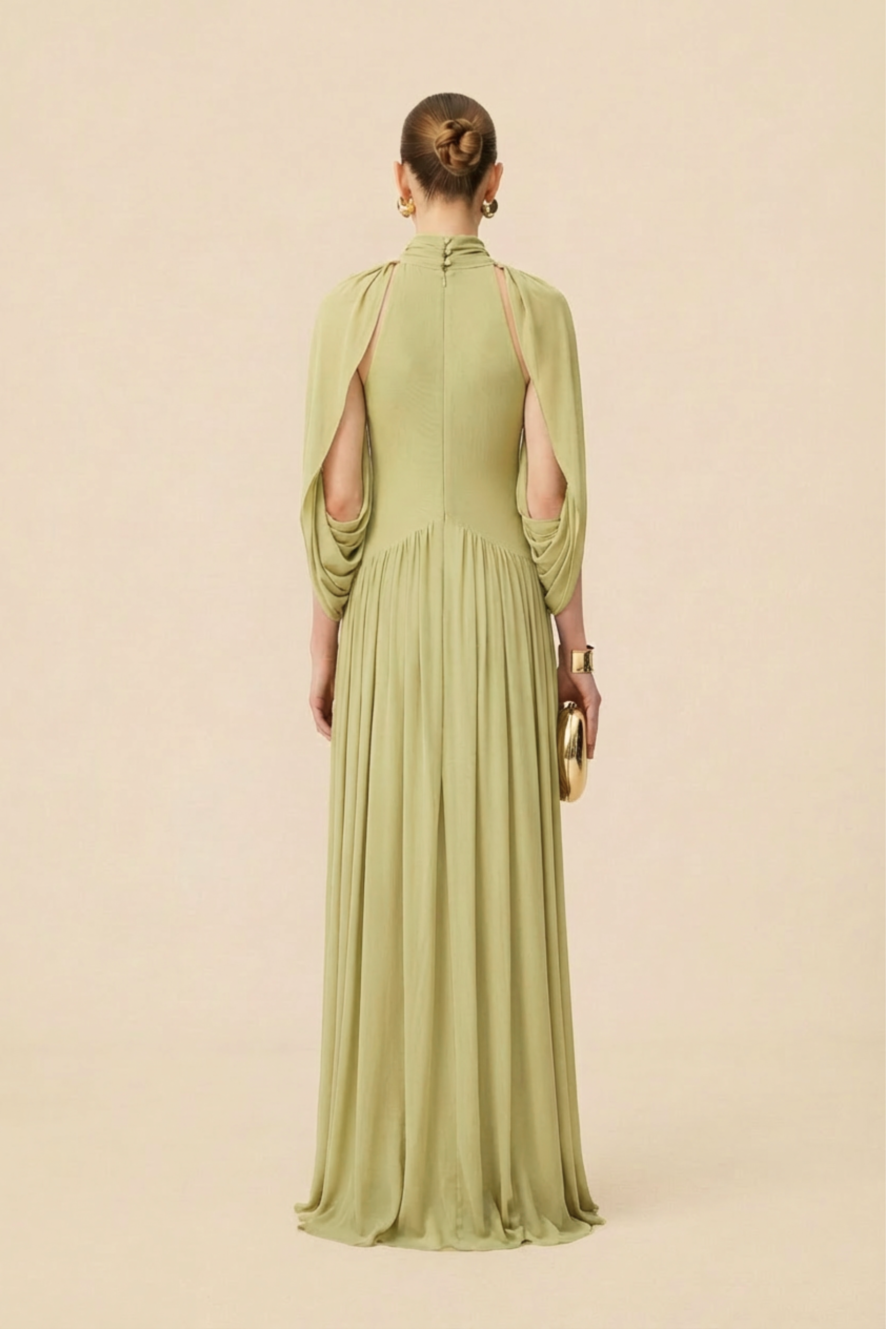 Twilight Whispers Green Draped Cape Sleeve Knit Maxi Dress-purelyfable