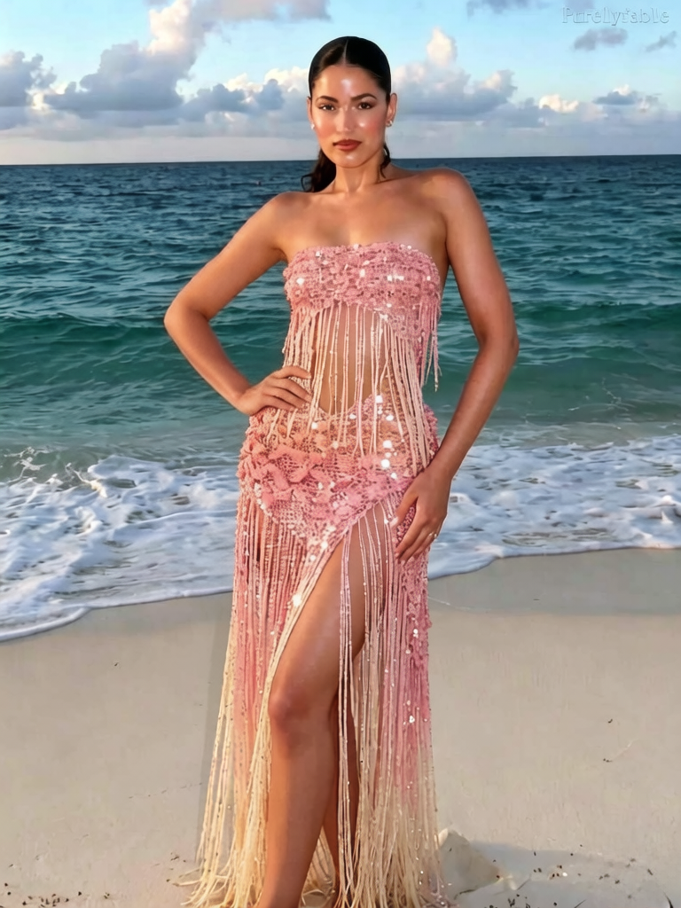 Halle's Pink Strapless and Slit Summer Dress