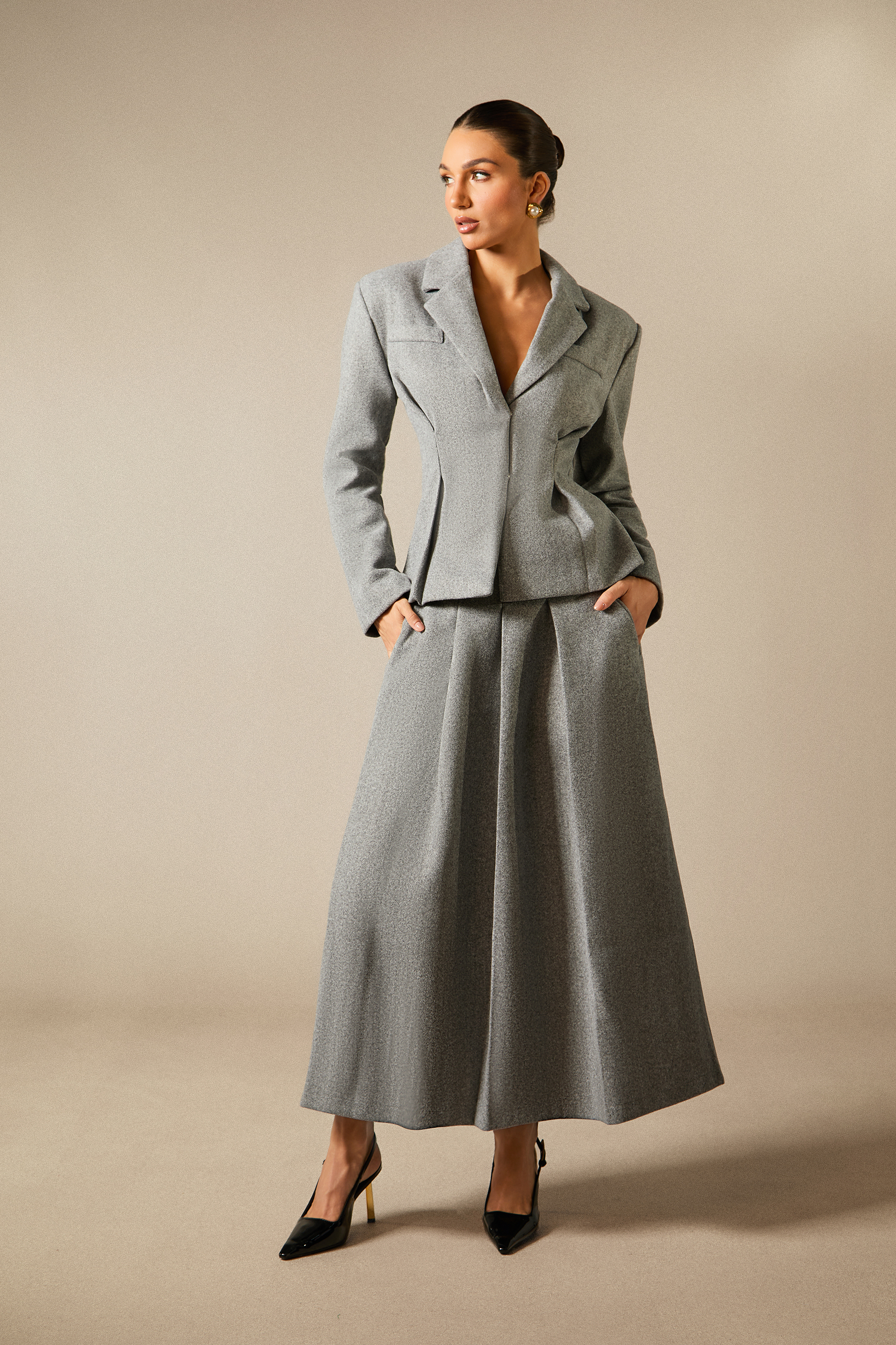 Georgia Lapel Blazer Midi Skirt Set-purelyfable