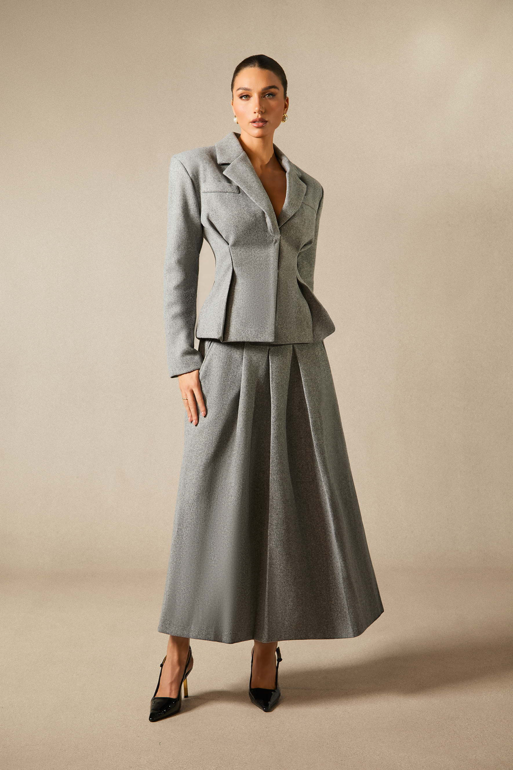 Georgia Lapel Blazer Midi Skirt Set-purelyfable