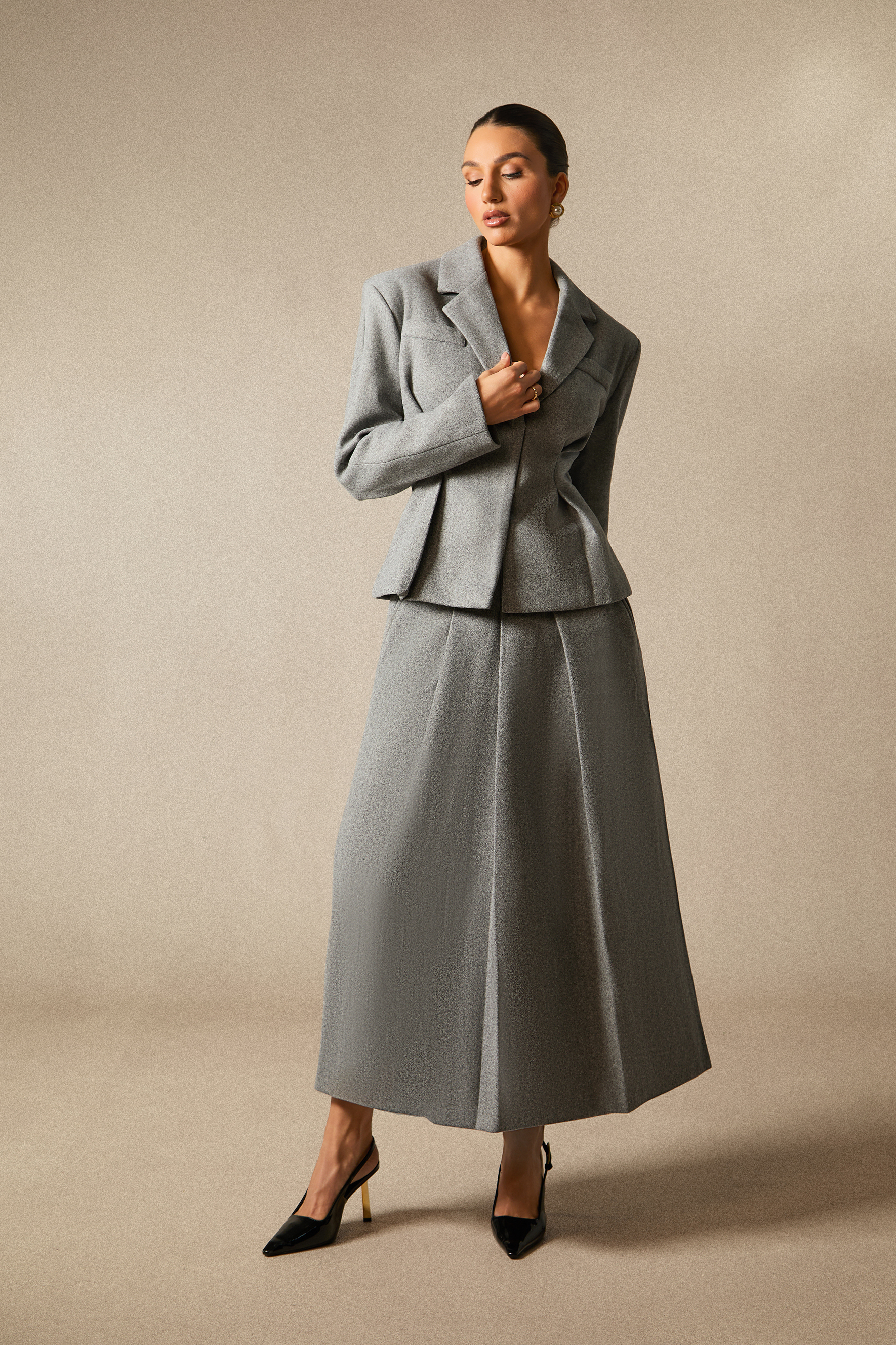 Georgia Lapel Blazer Midi Skirt Set-purelyfable