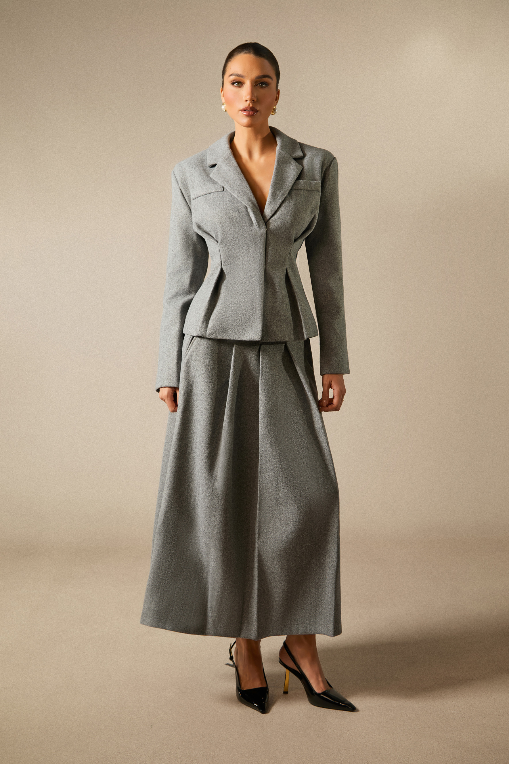 Georgia Lapel Blazer Midi Skirt Set-purelyfable