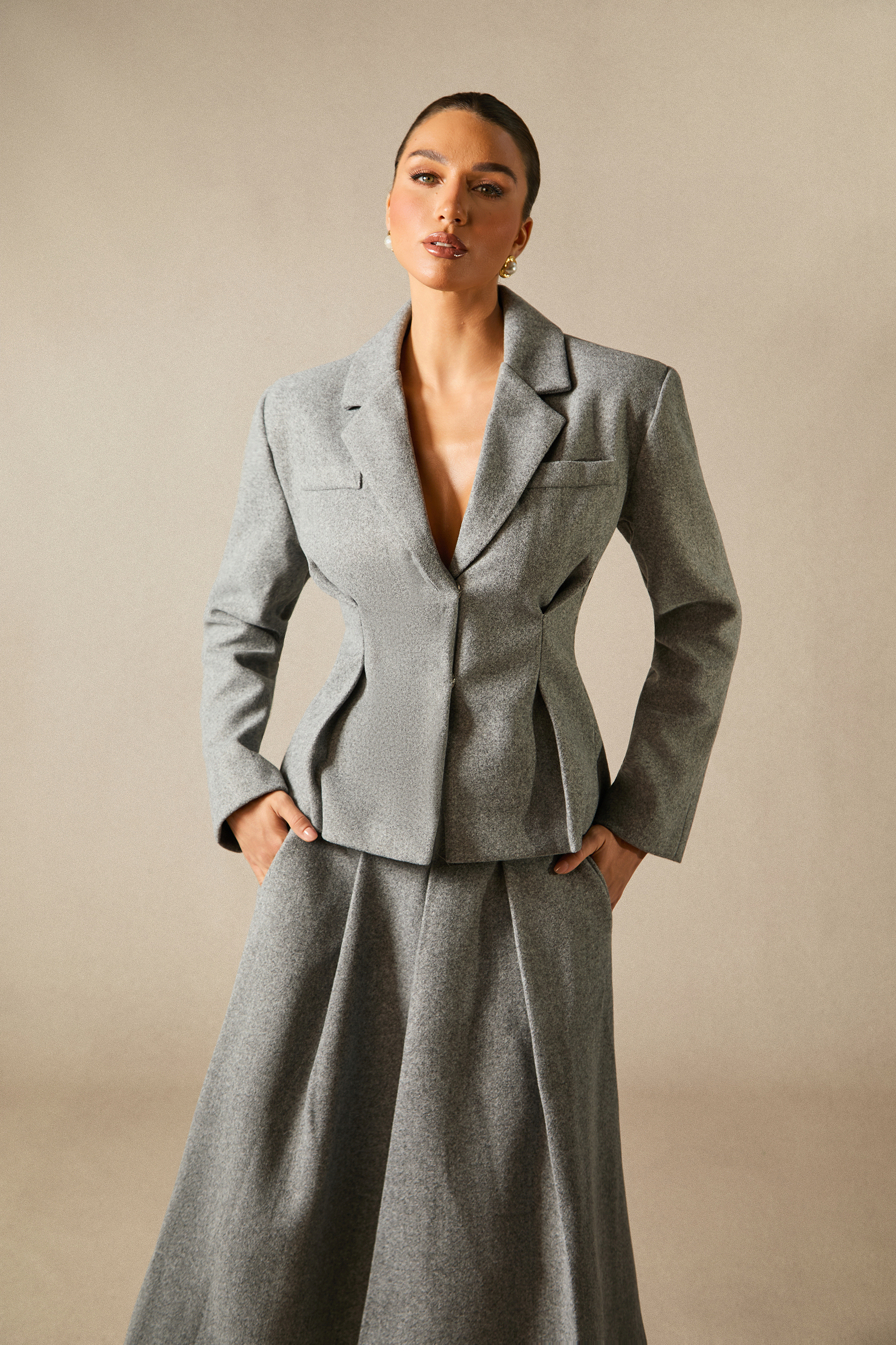 Georgia Lapel Blazer Midi Skirt Set-purelyfable