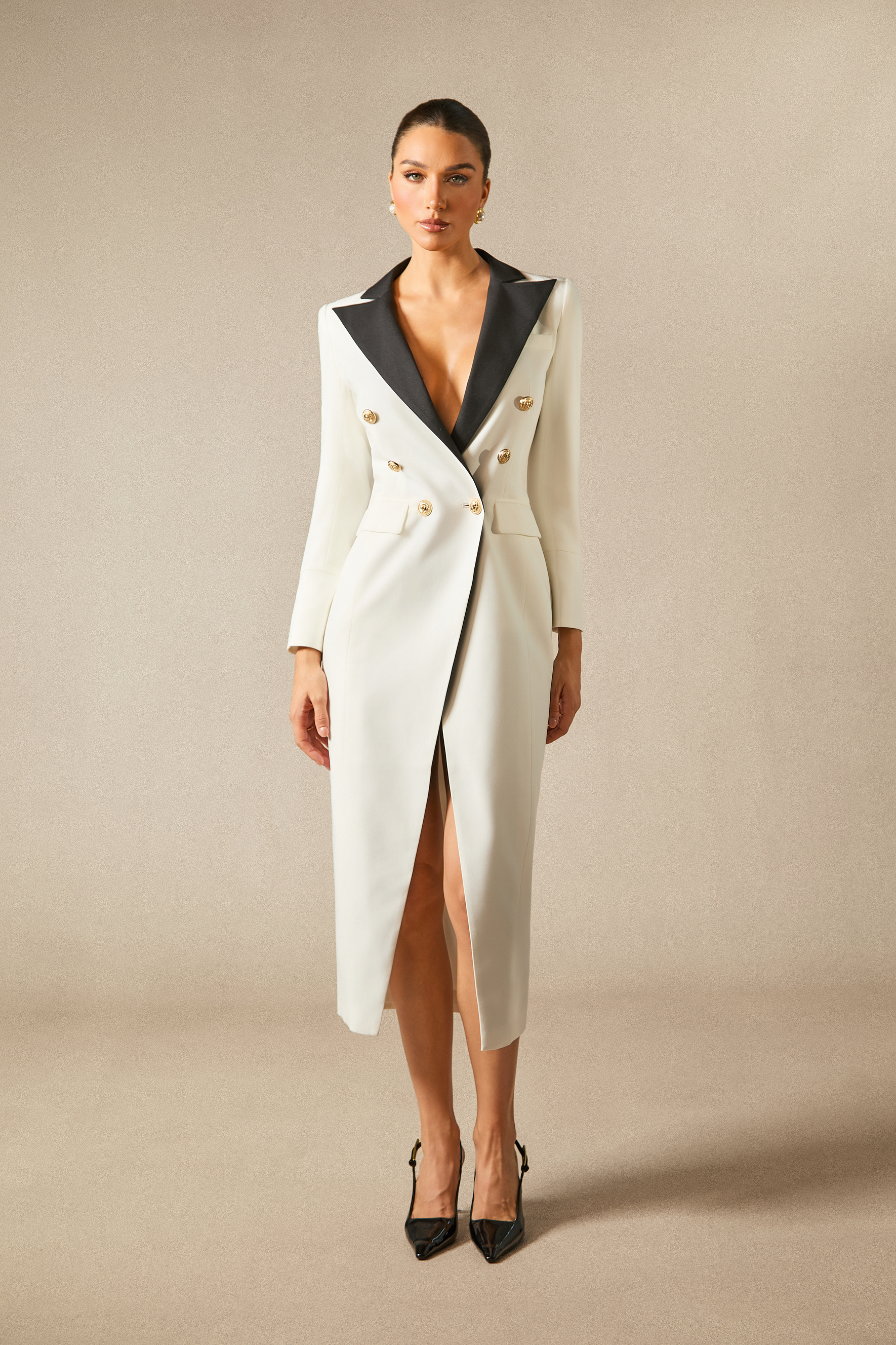 Silas Colorblock Tuxedo Maxi Blazer Dress-purelyfable