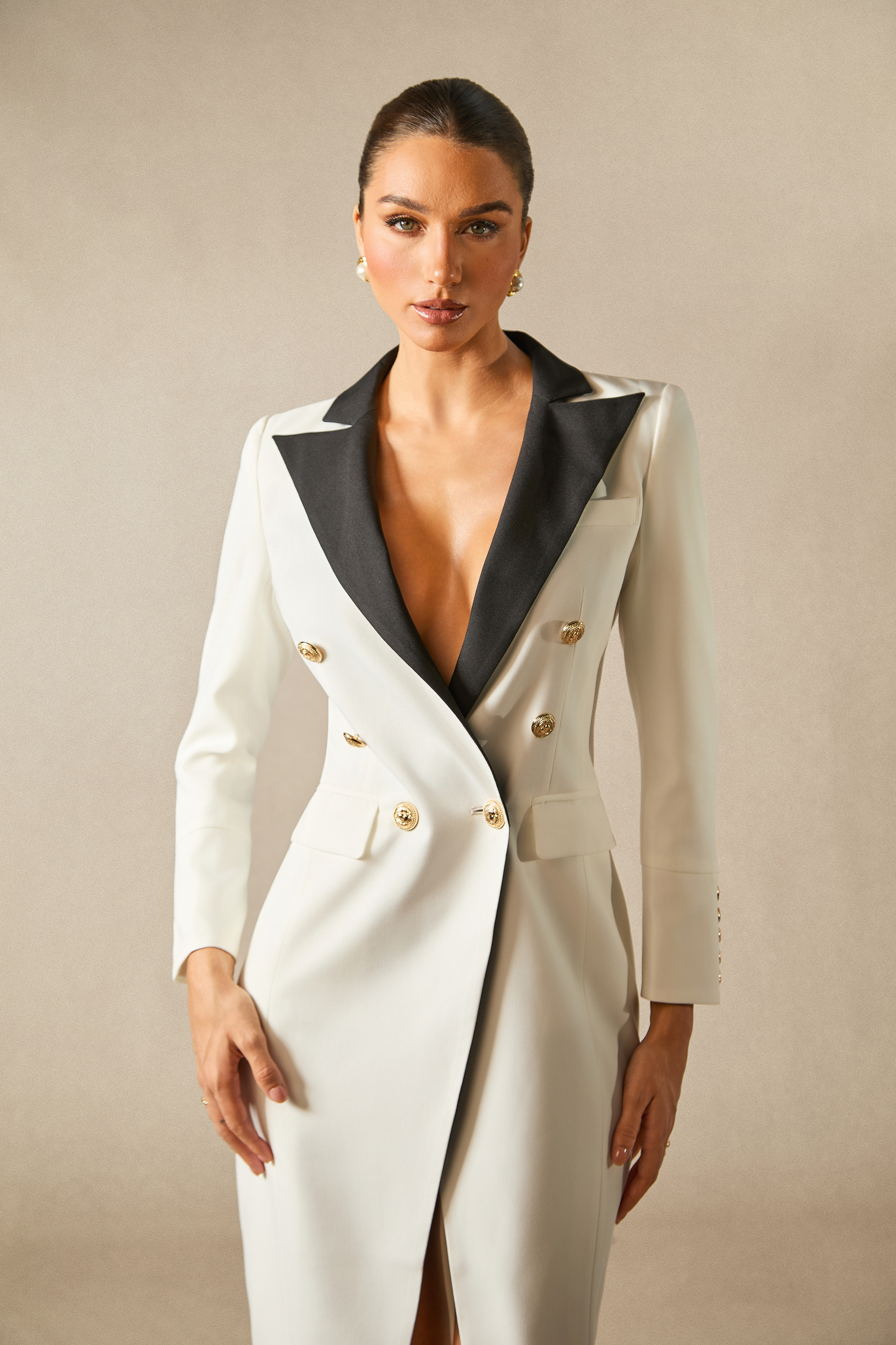 Silas Colorblock Tuxedo Maxi Blazer Dress-purelyfable