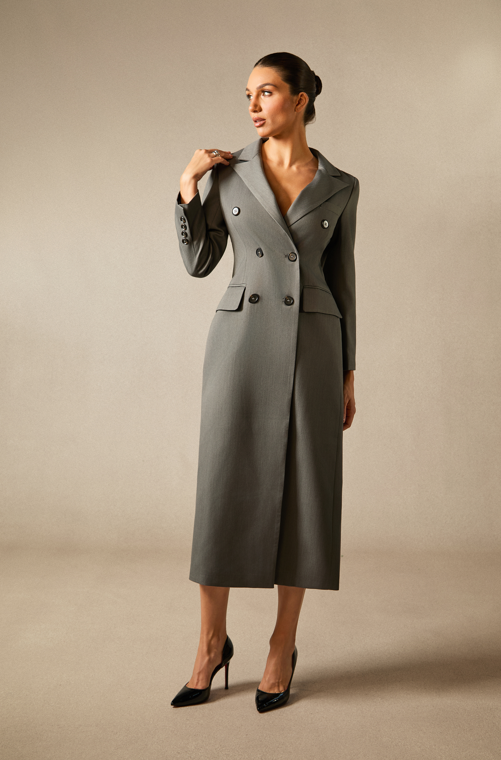 Khloe Double Breasted Peak Lapel Coat-purelyfable