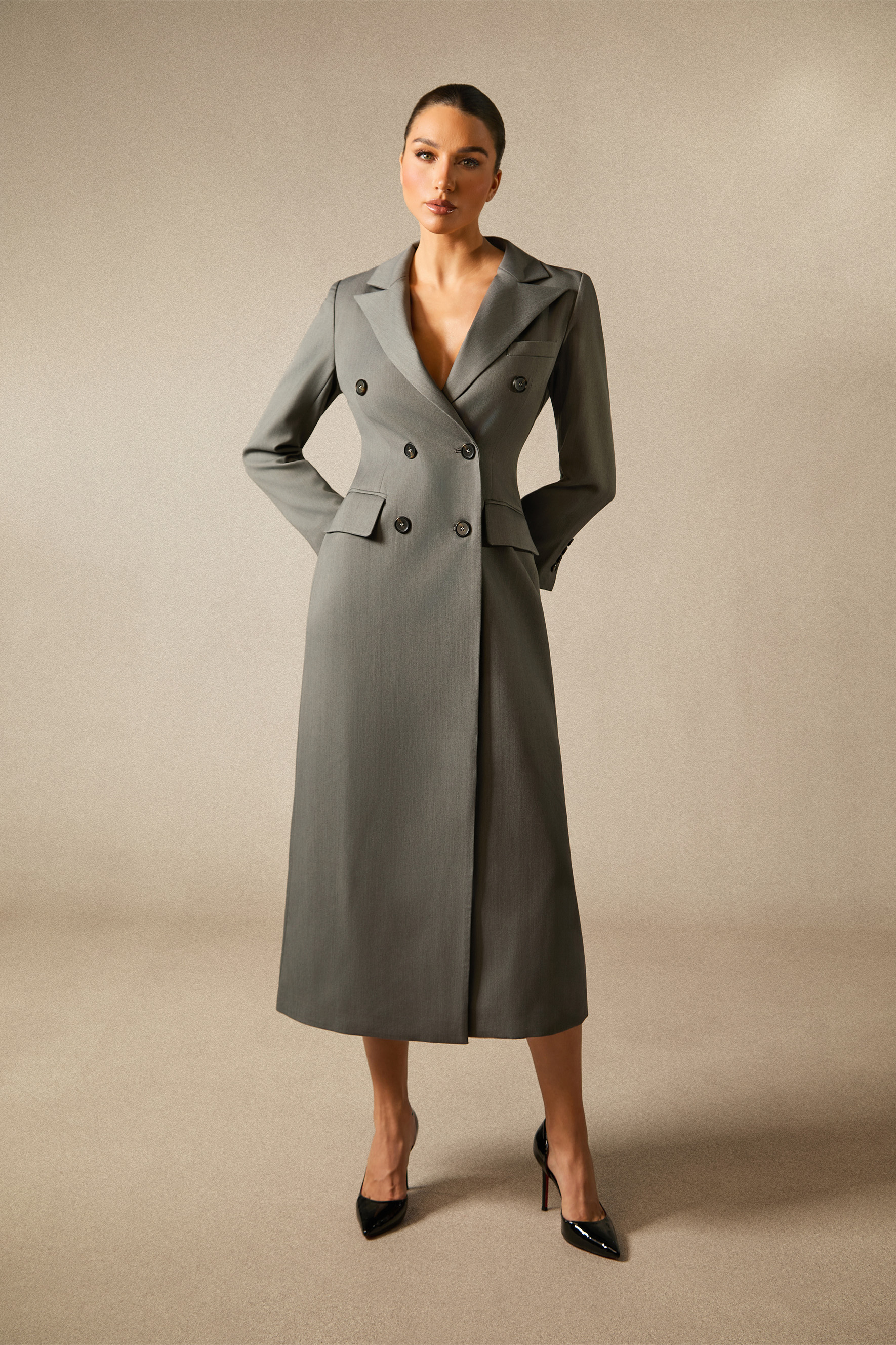 Khloe Double Breasted Peak Lapel Coat-purelyfable