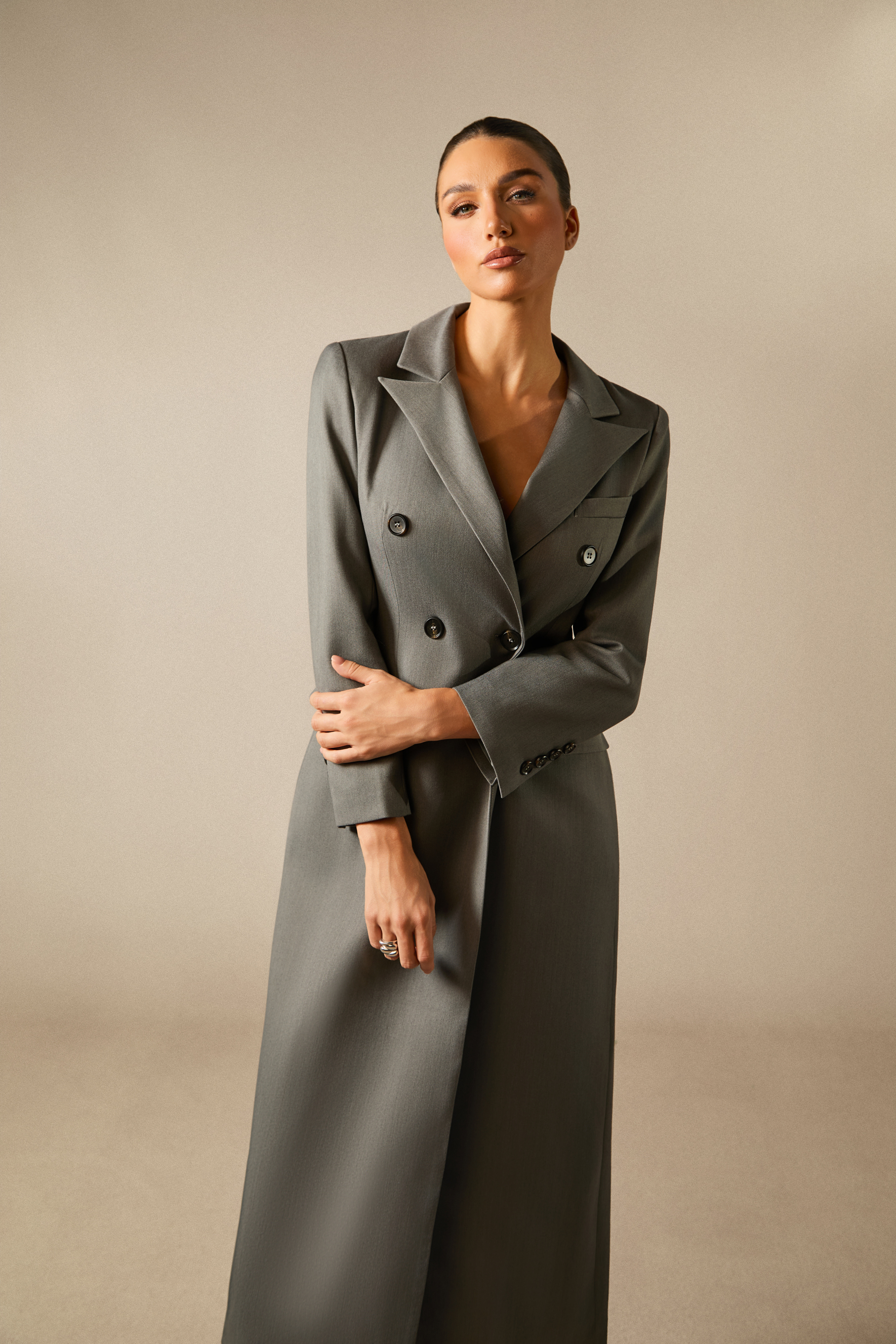 Khloe Double Breasted Peak Lapel Coat-purelyfable