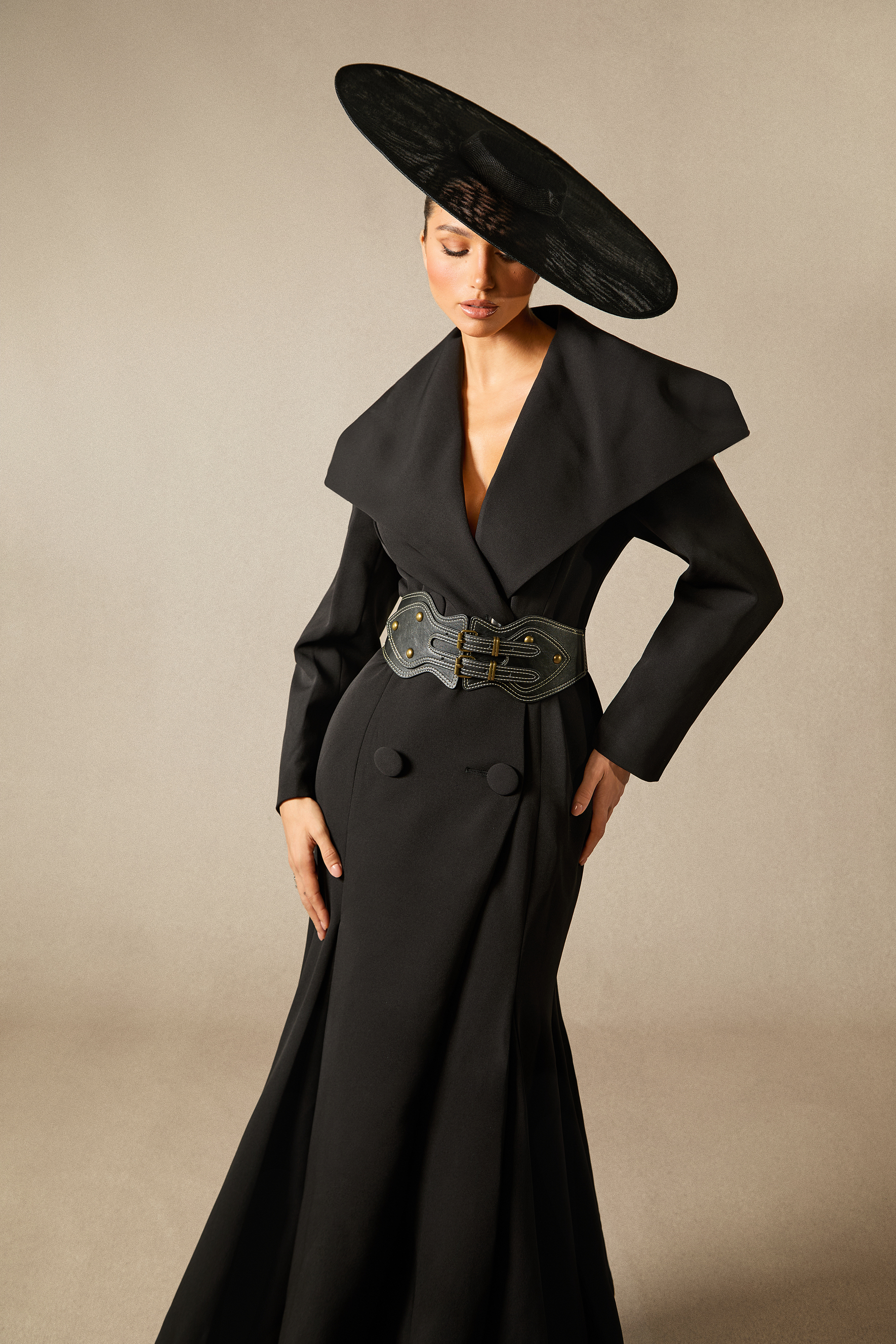 Gabrielle Wide Lapel Double Breasted Coat with Belt-purelyfable