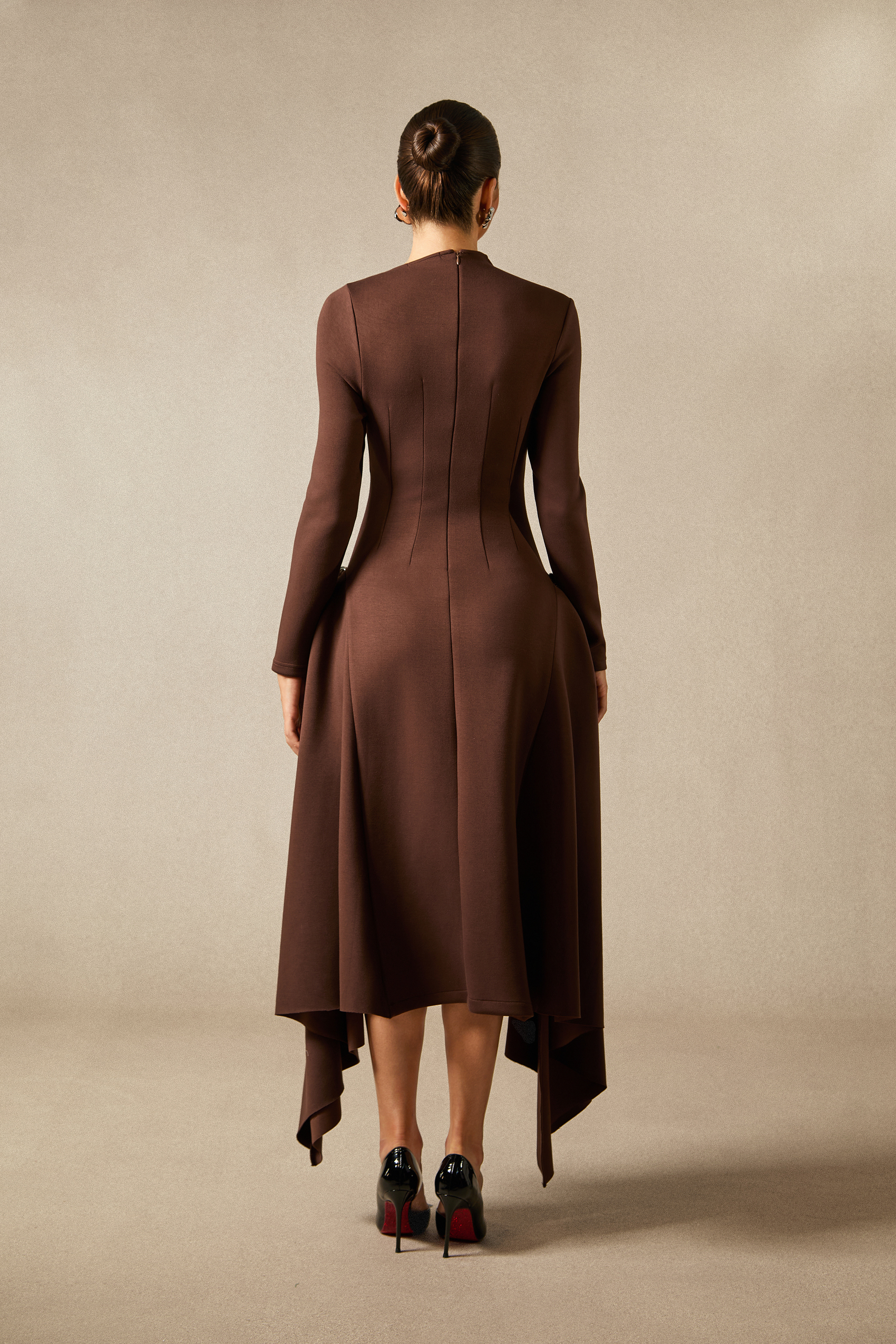 Olivia Long Sleeve Asymmetric Hem Midi Dress-purelyfable