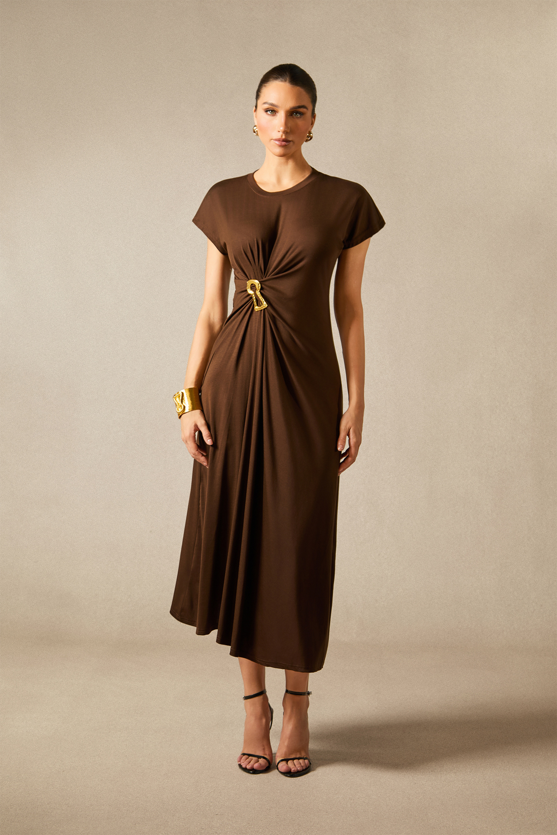 Bonnie Short Sleeve Keyhole Detail Midi Dress-purelyfable