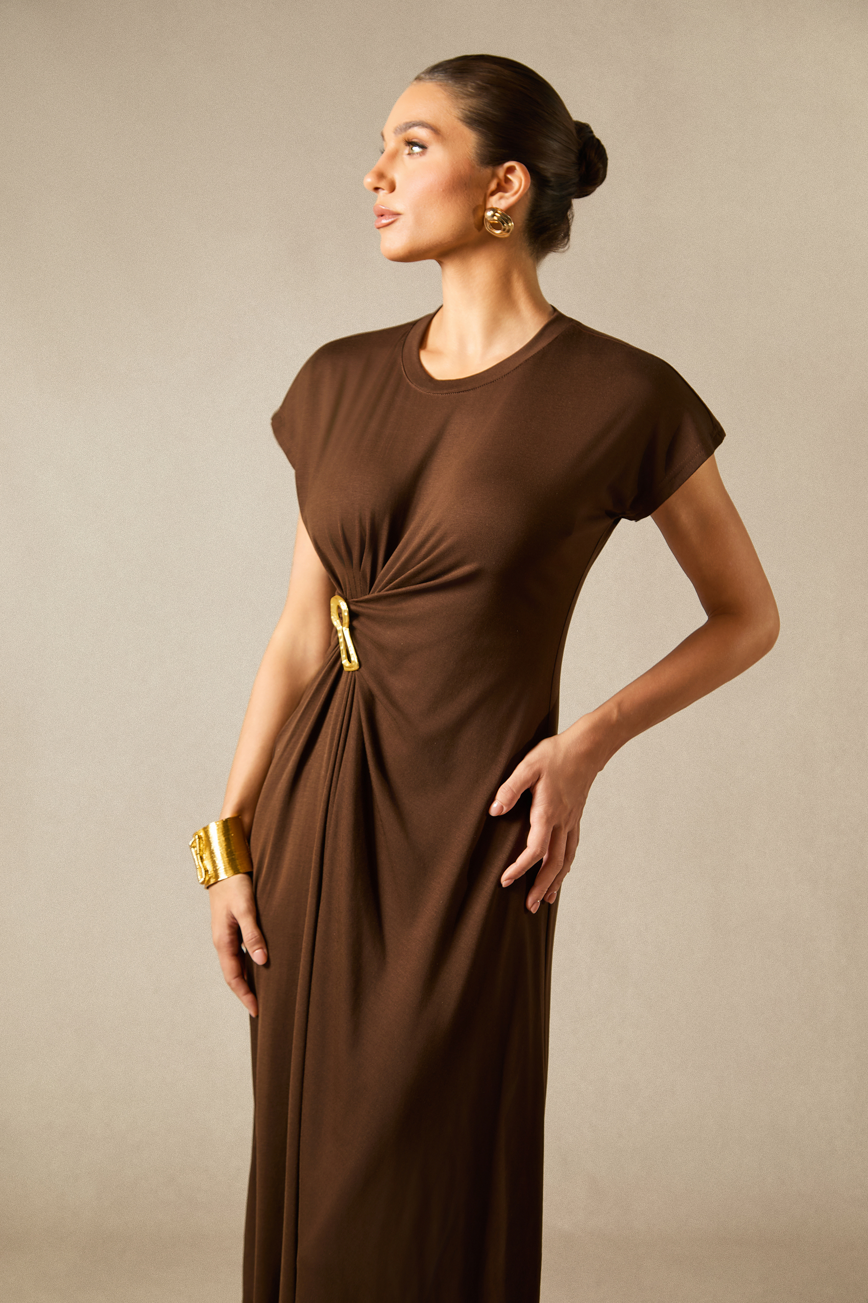 Bonnie Short Sleeve Keyhole Detail Midi Dress-purelyfable