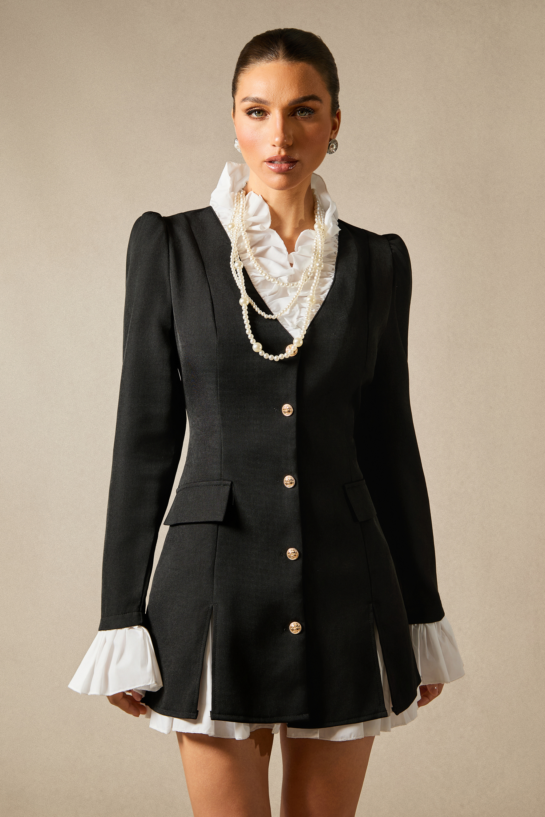 Mandy Long Sleeve Ruffle Mini Shirt Dress-purelyfable