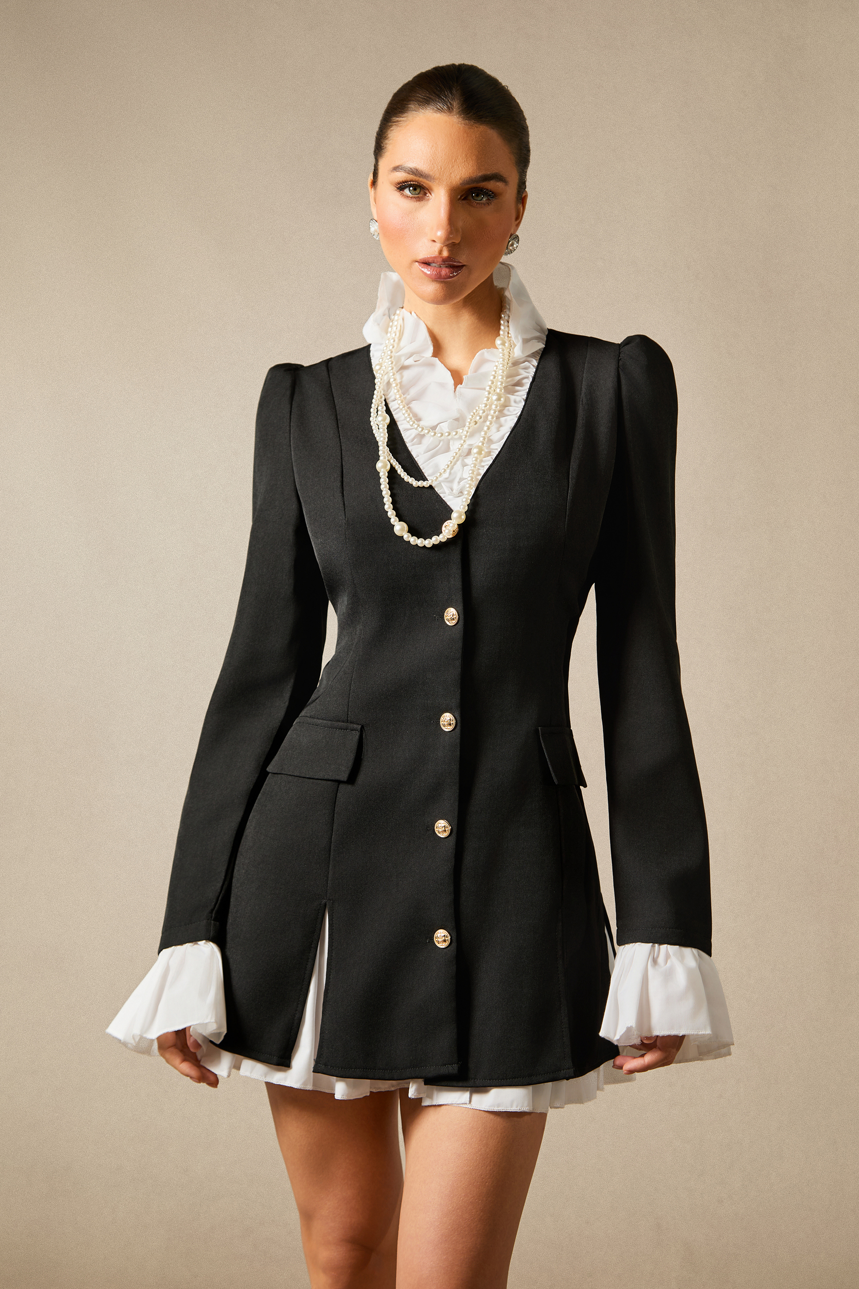 Mandy Long Sleeve Ruffle Mini Shirt Dress-purelyfable
