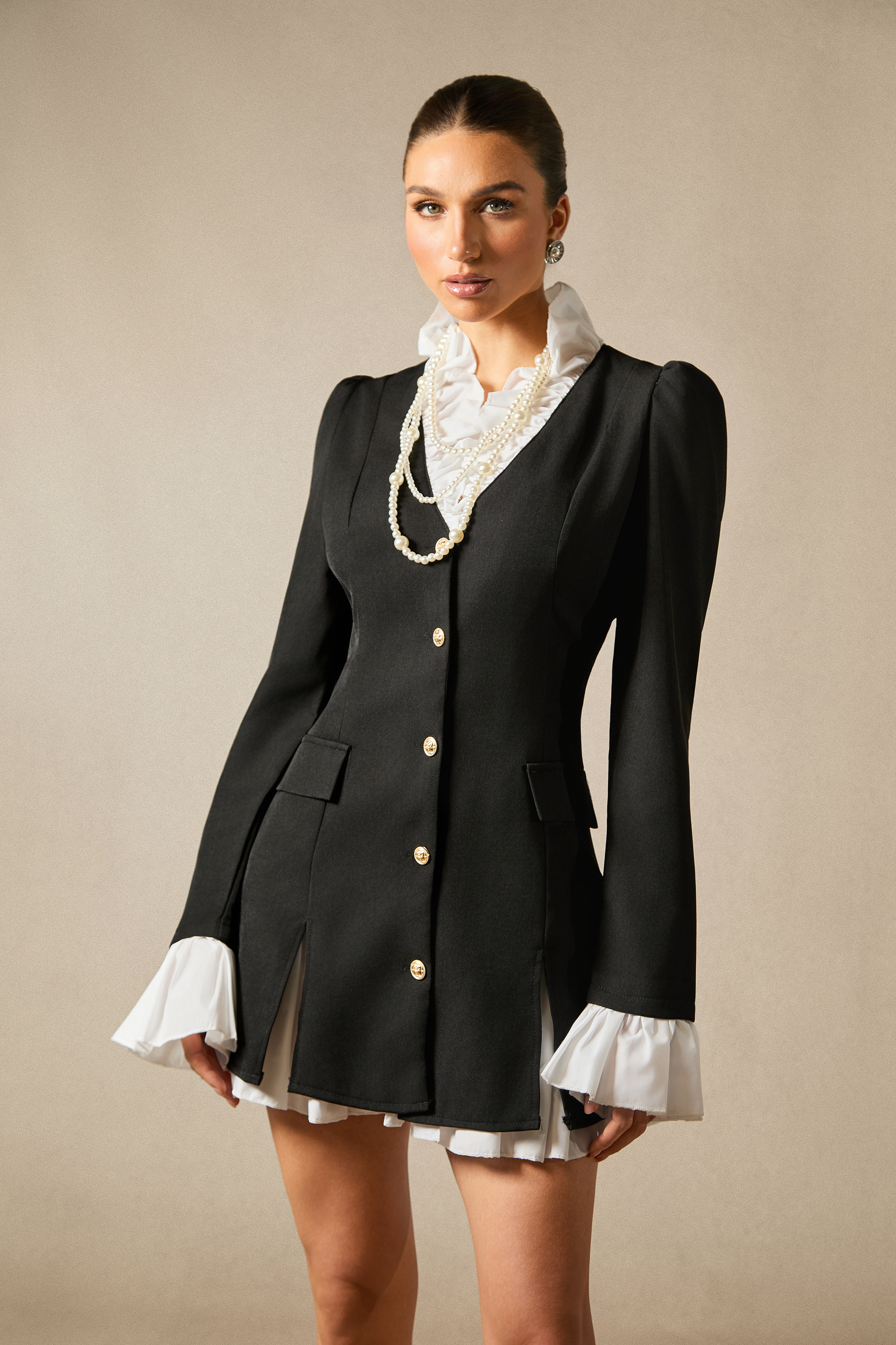 Mandy Long Sleeve Ruffle Mini Shirt Dress-purelyfable