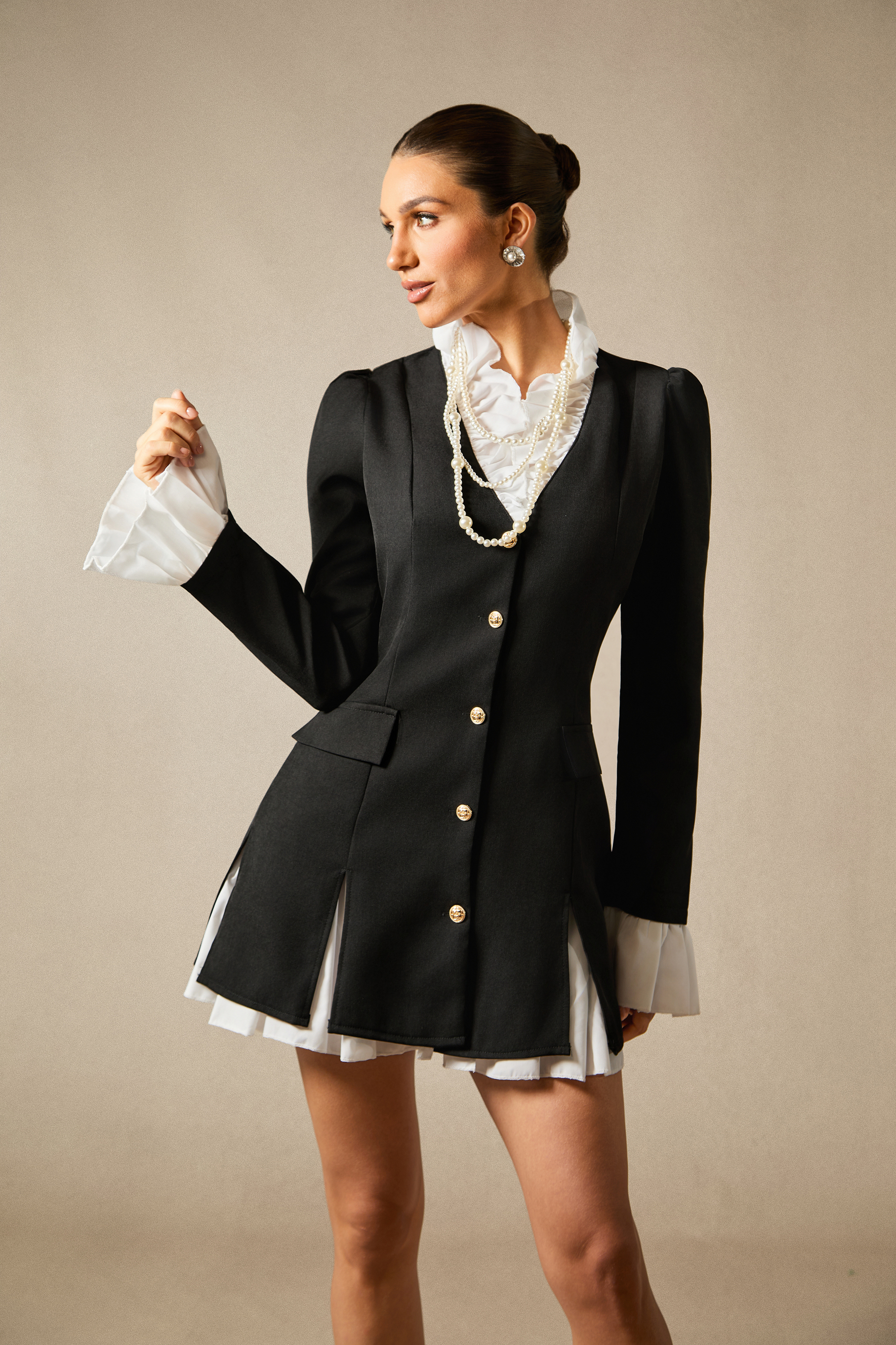 Mandy Long Sleeve Ruffle Mini Shirt Dress-purelyfable