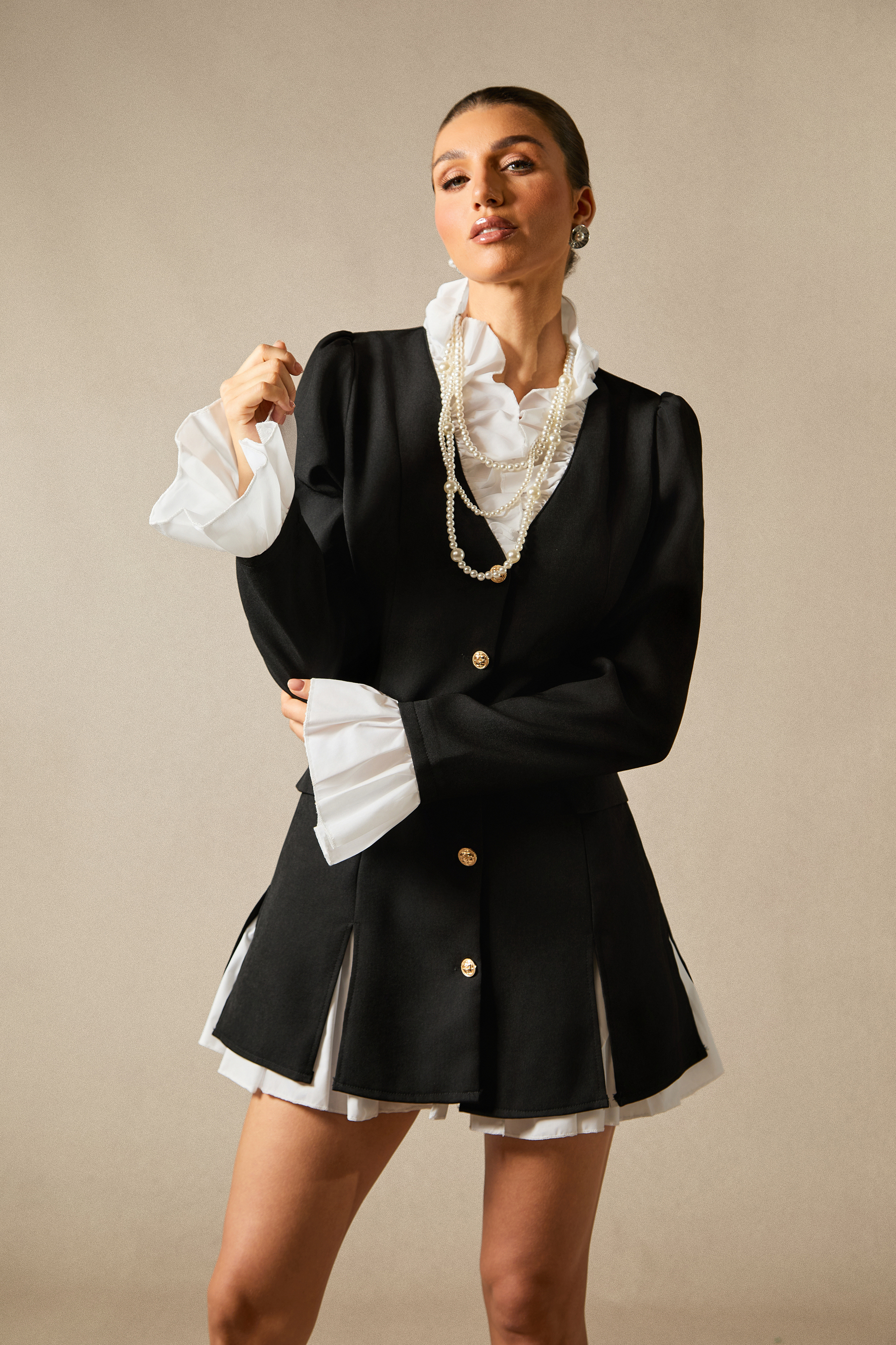 Mandy Long Sleeve Ruffle Mini Shirt Dress-purelyfable
