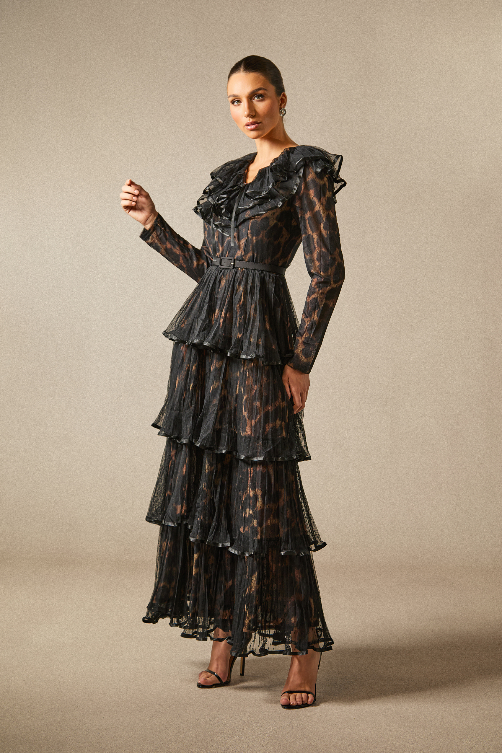 Loretta Leopard Print Tiered Ruffle Maxi Dress-purelyfable