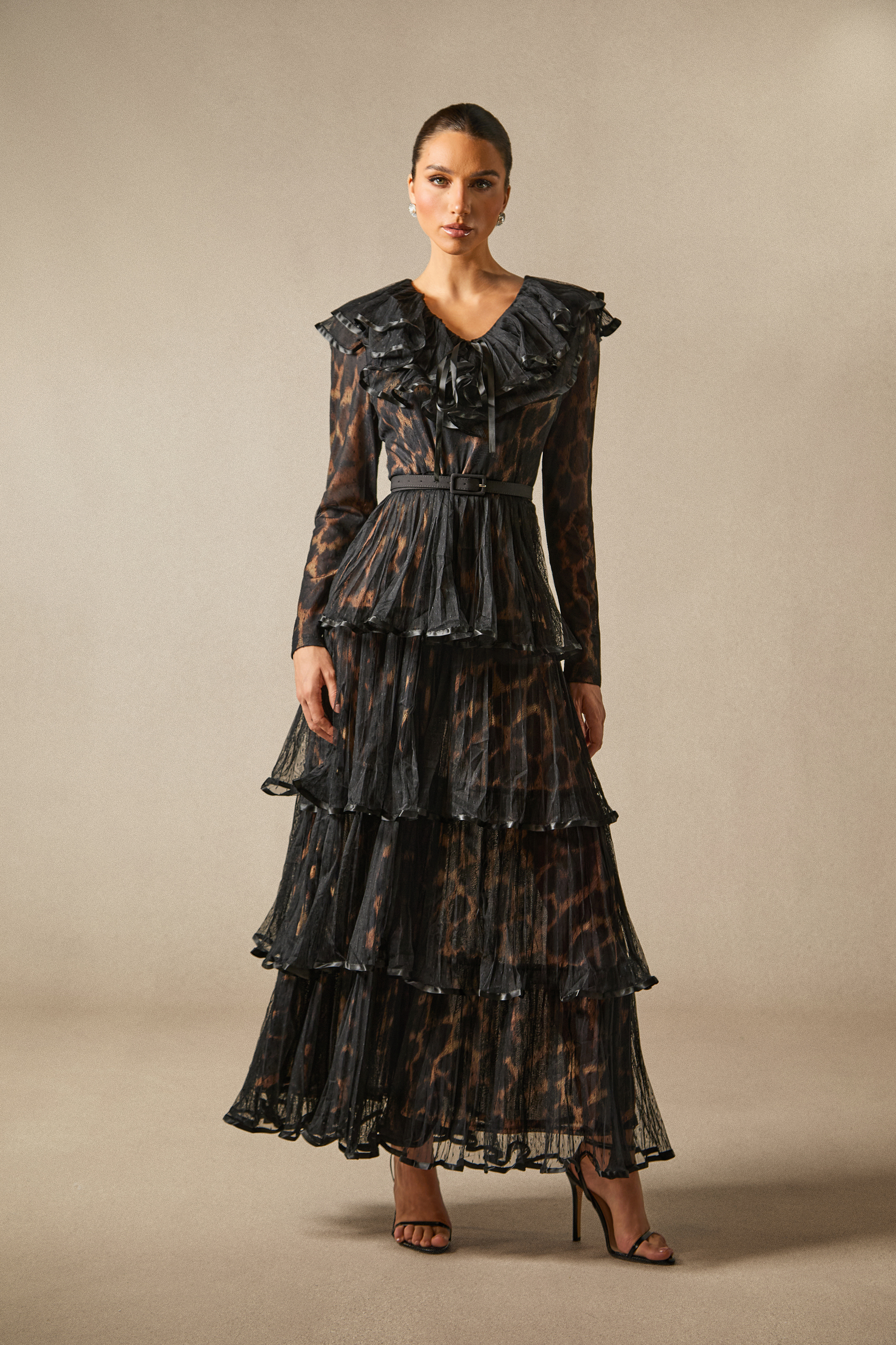 Loretta Leopard Print Tiered Ruffle Maxi Dress-purelyfable