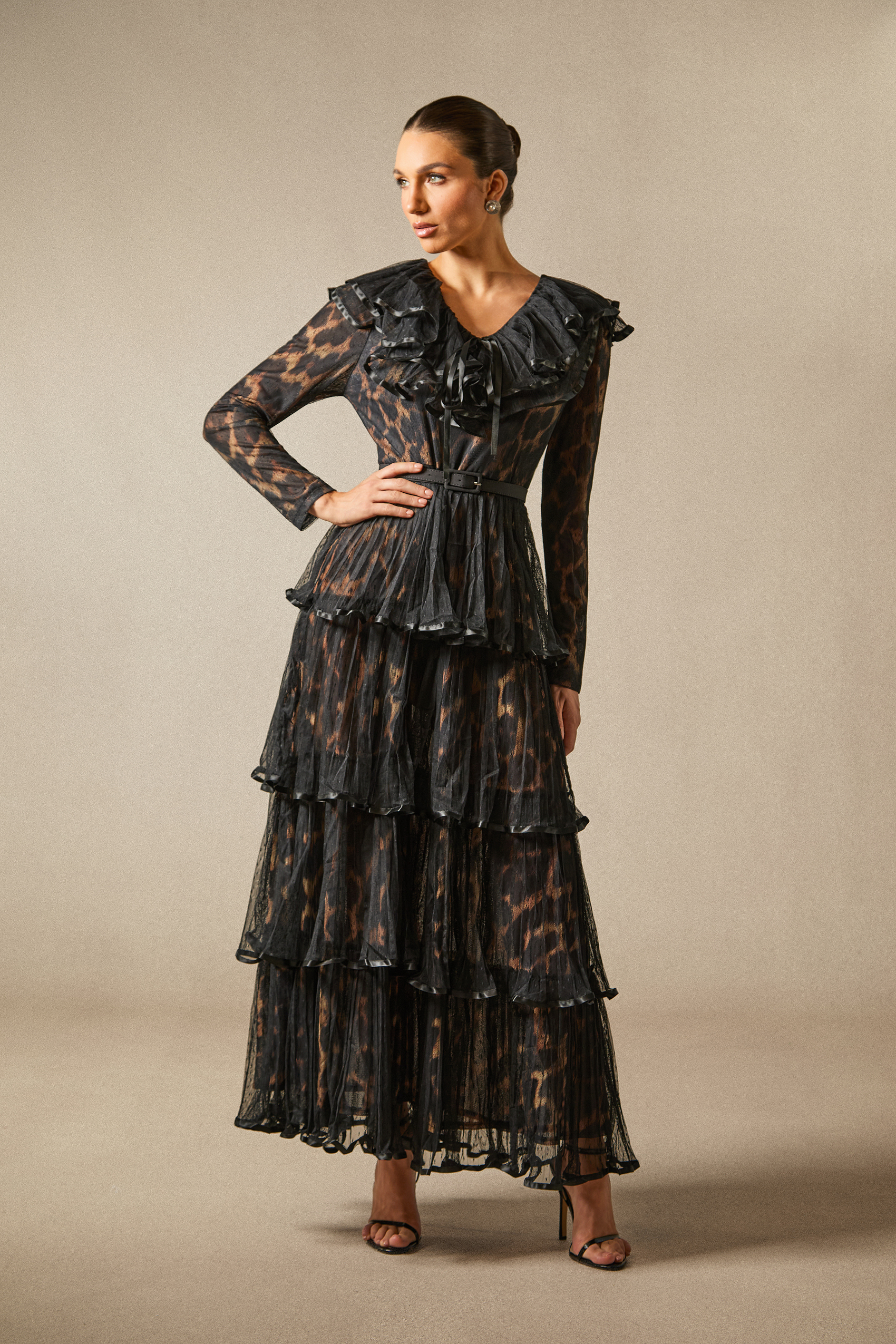 Loretta Leopard Print Tiered Ruffle Maxi Dress-purelyfable