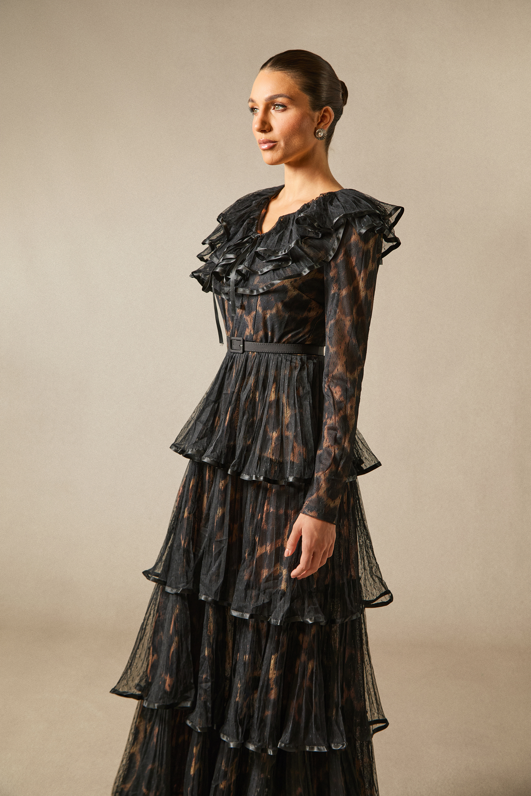 Loretta Leopard Print Tiered Ruffle Maxi Dress-purelyfable
