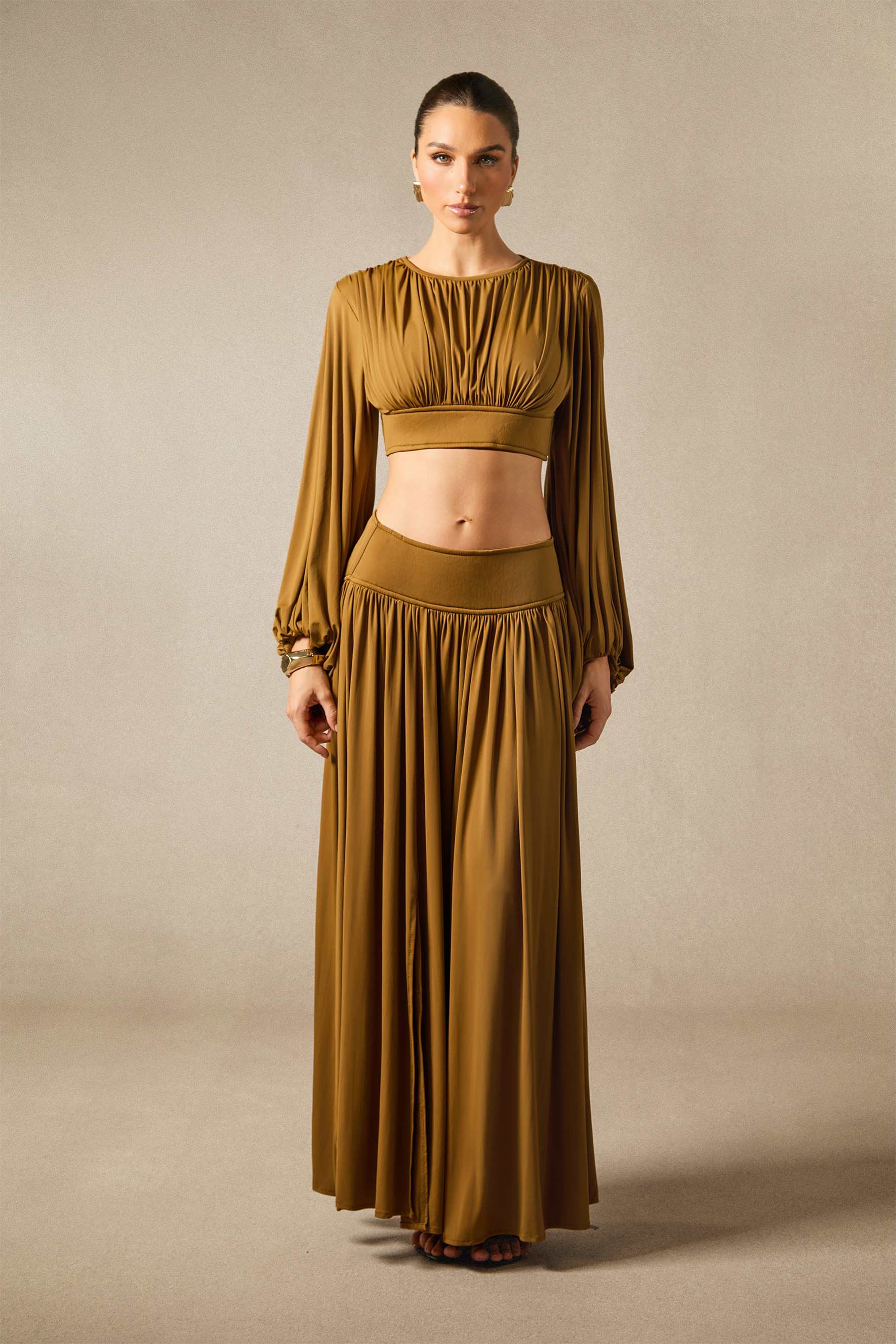 Heidi Long Sleeve Crop Top & Pleated Skirt Set-purelyfable