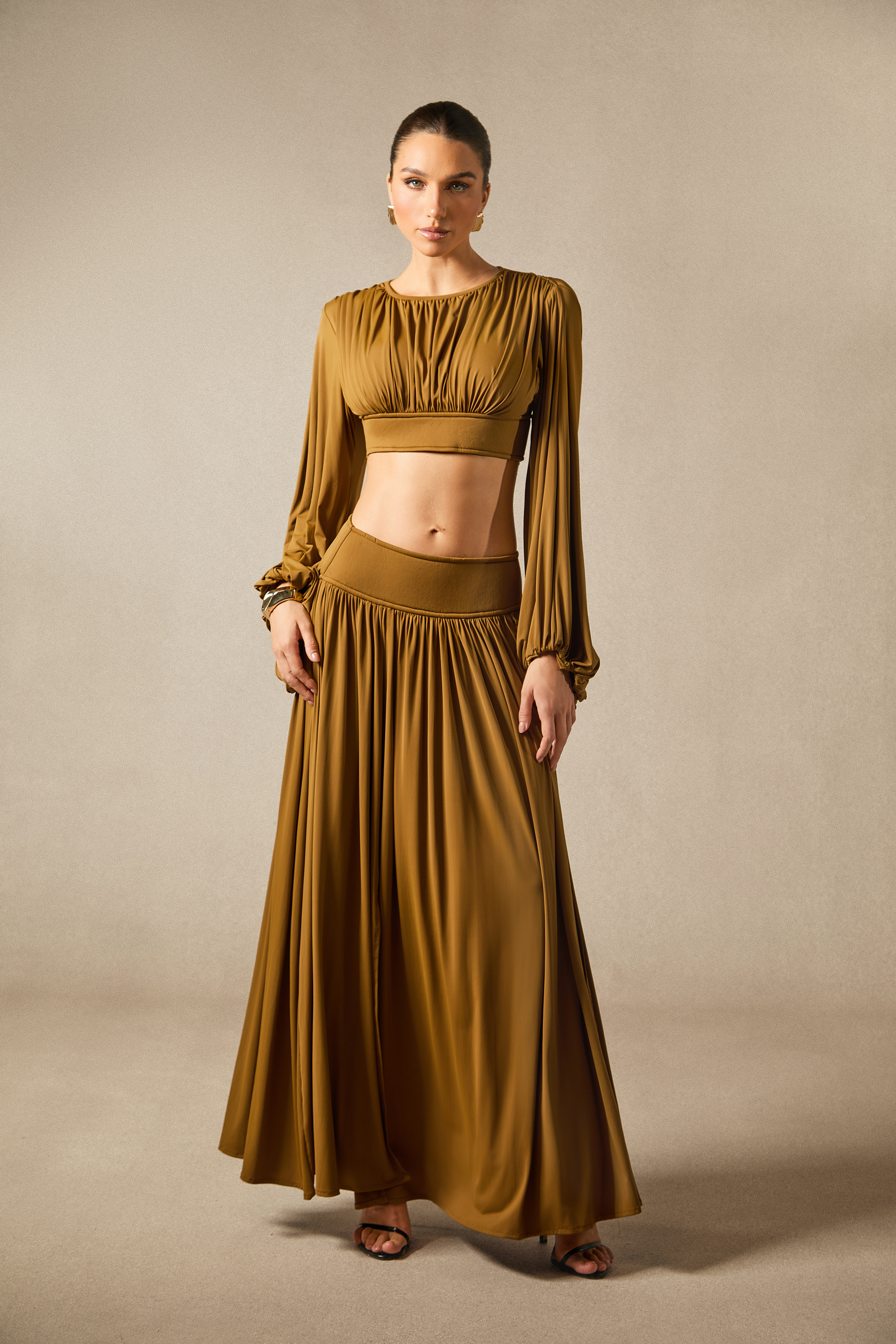 Heidi Long Sleeve Crop Top & Pleated Skirt Set-purelyfable