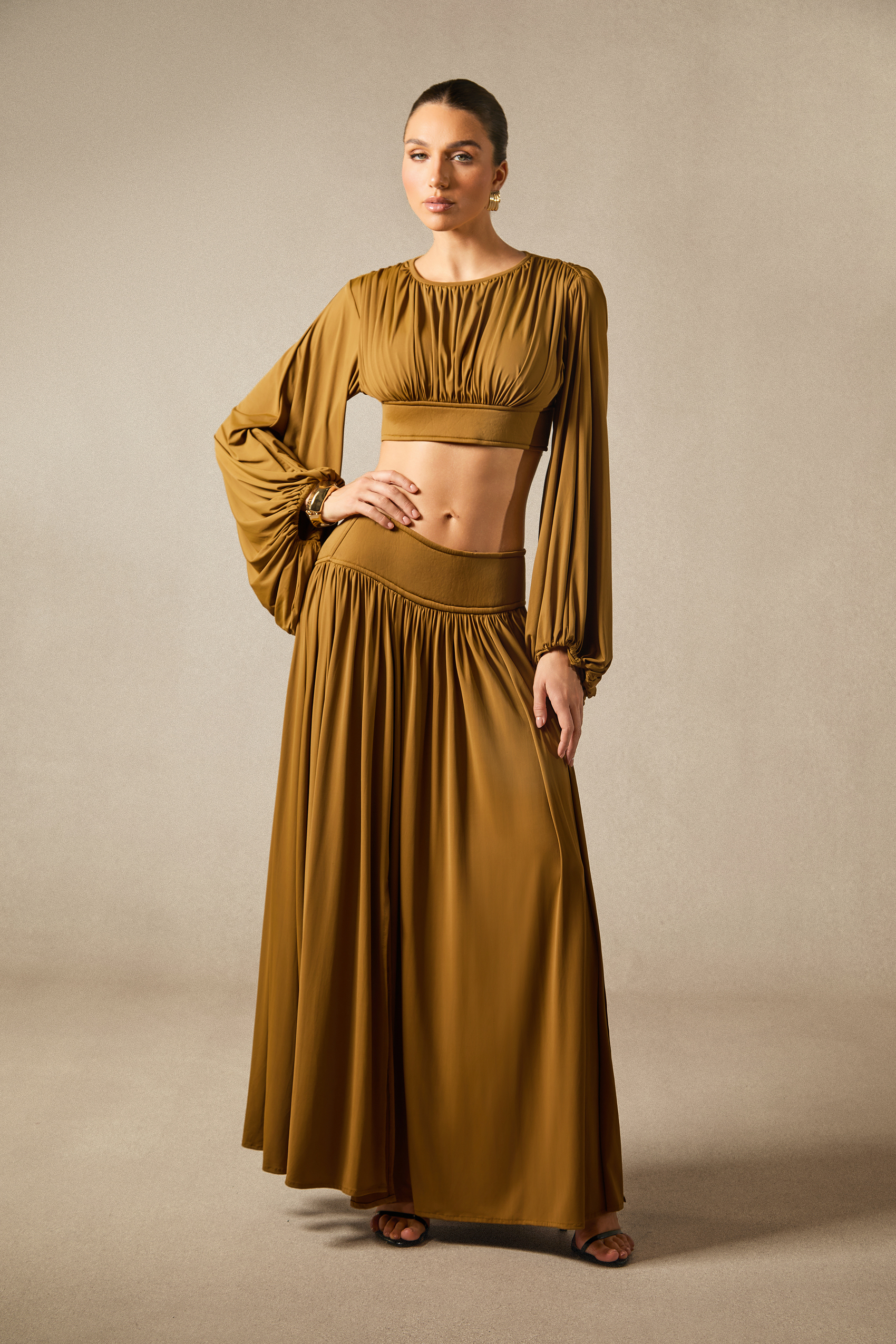 Heidi Long Sleeve Crop Top & Pleated Skirt Set-purelyfable