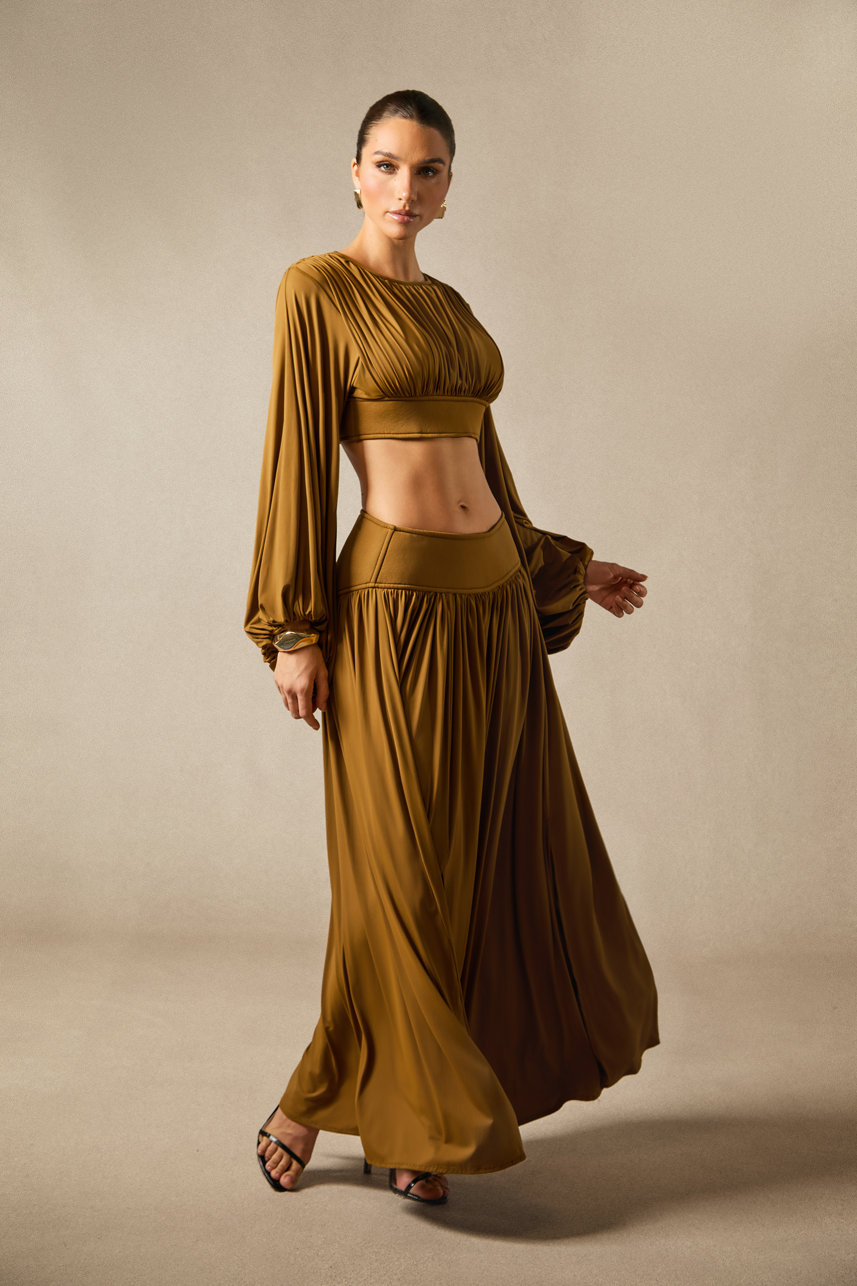 Heidi Long Sleeve Crop Top & Pleated Skirt Set-purelyfable
