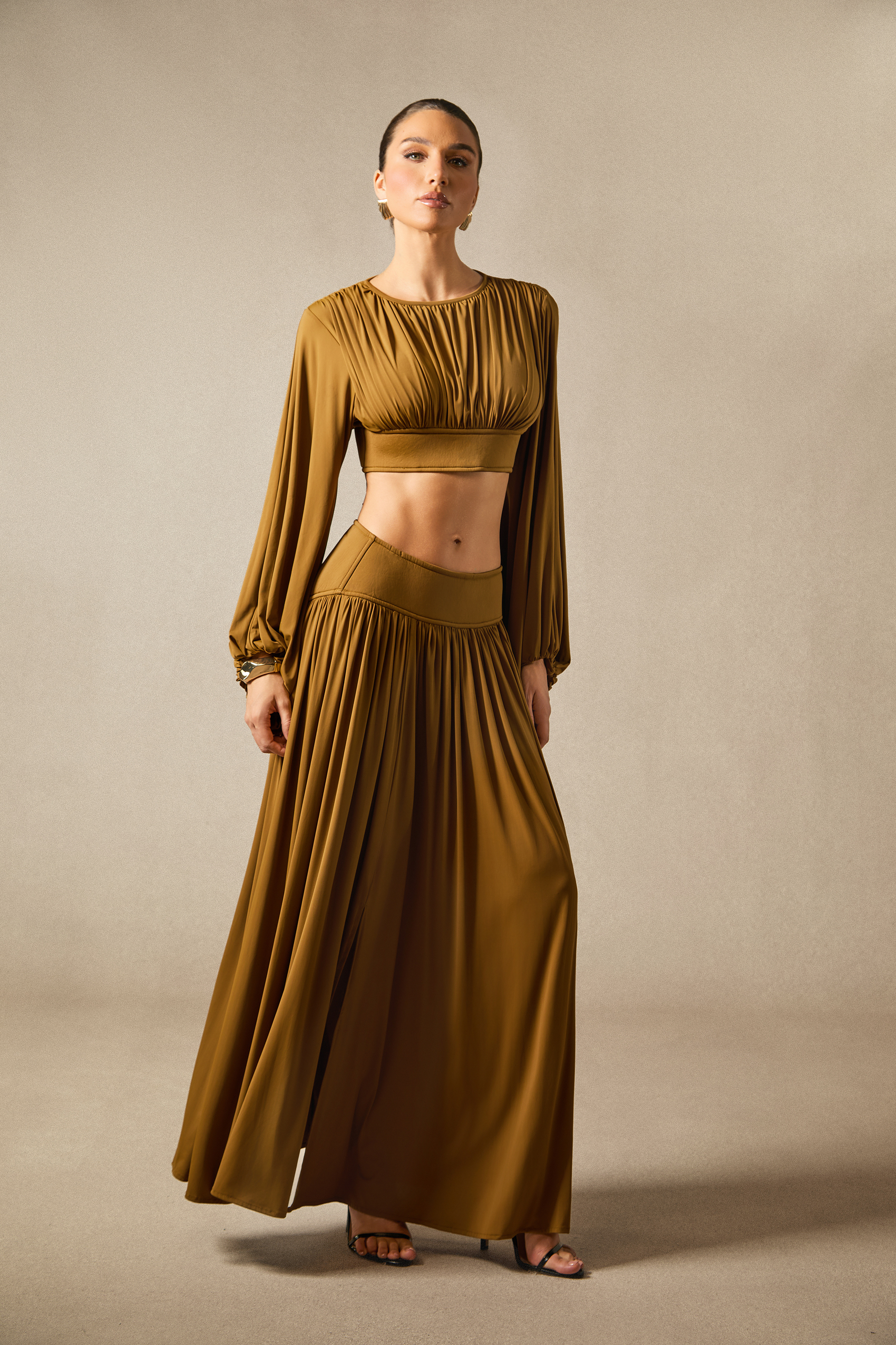 Heidi Long Sleeve Crop Top & Pleated Skirt Set-purelyfable