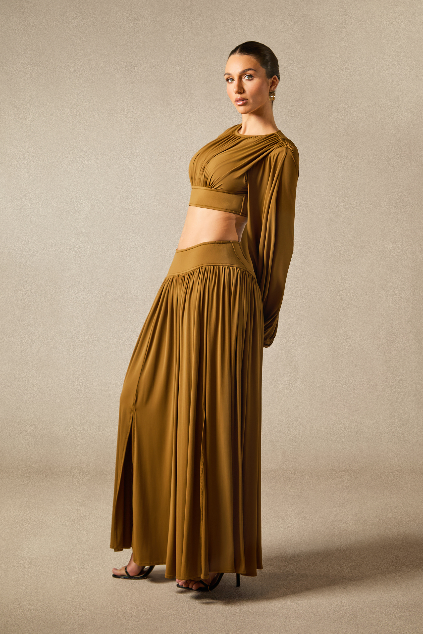 Heidi Long Sleeve Crop Top & Pleated Skirt Set-purelyfable