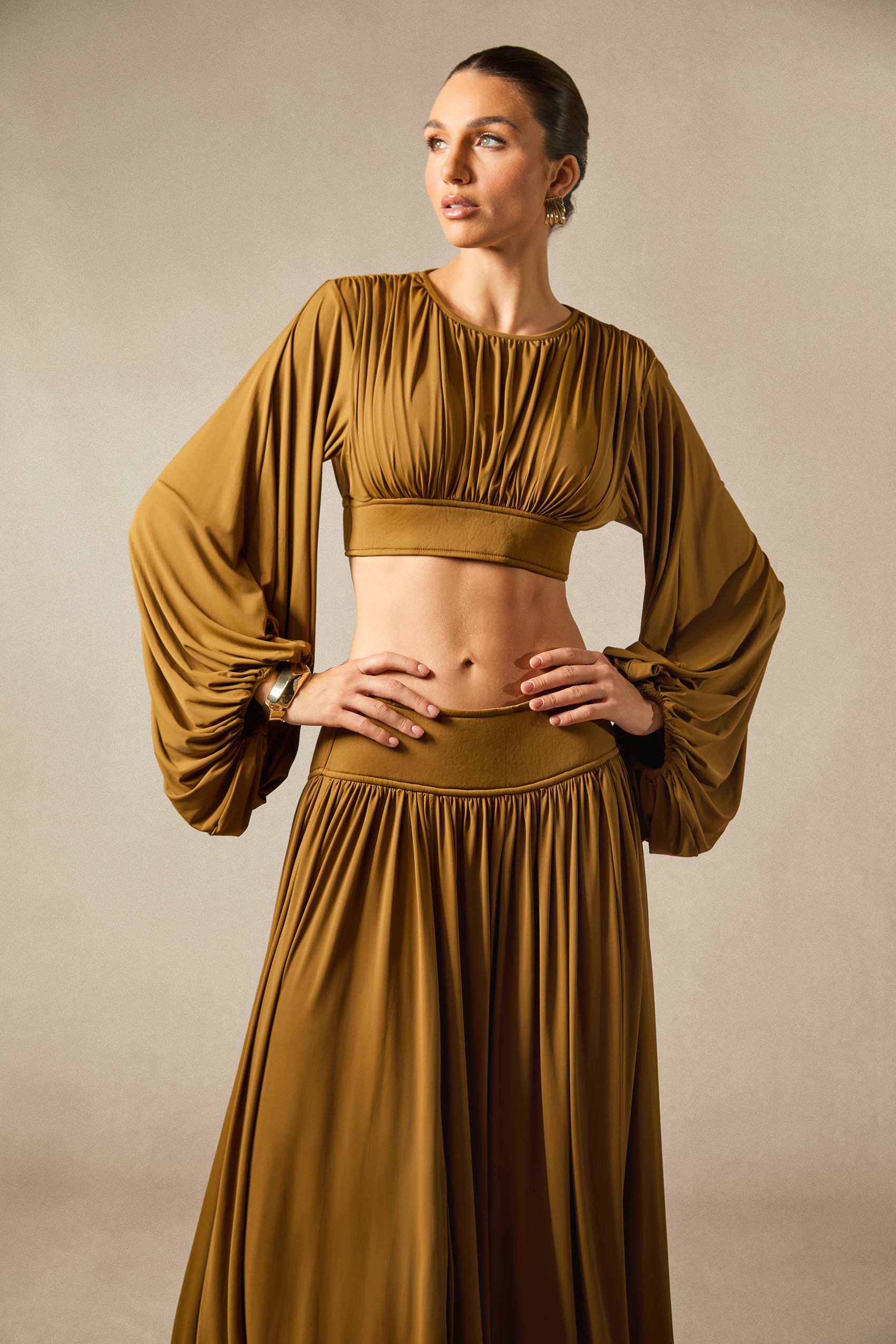 Heidi Long Sleeve Crop Top & Pleated Skirt Set-purelyfable