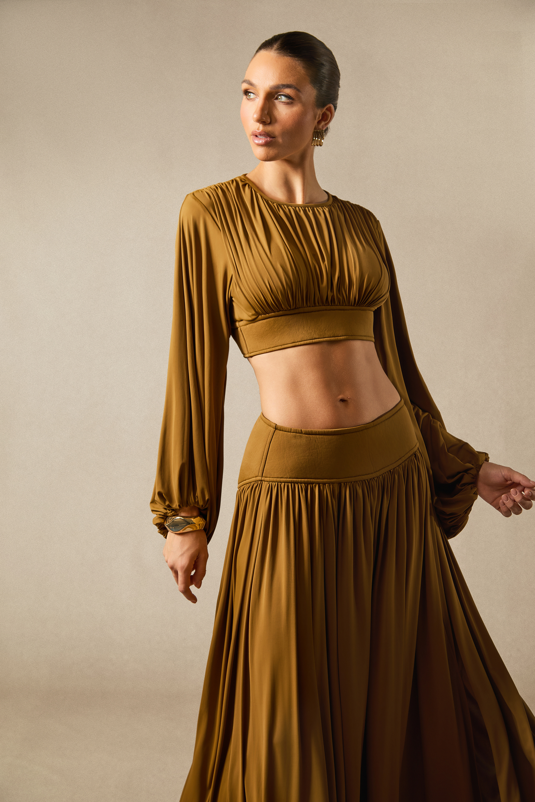 Heidi Long Sleeve Crop Top & Pleated Skirt Set-purelyfable
