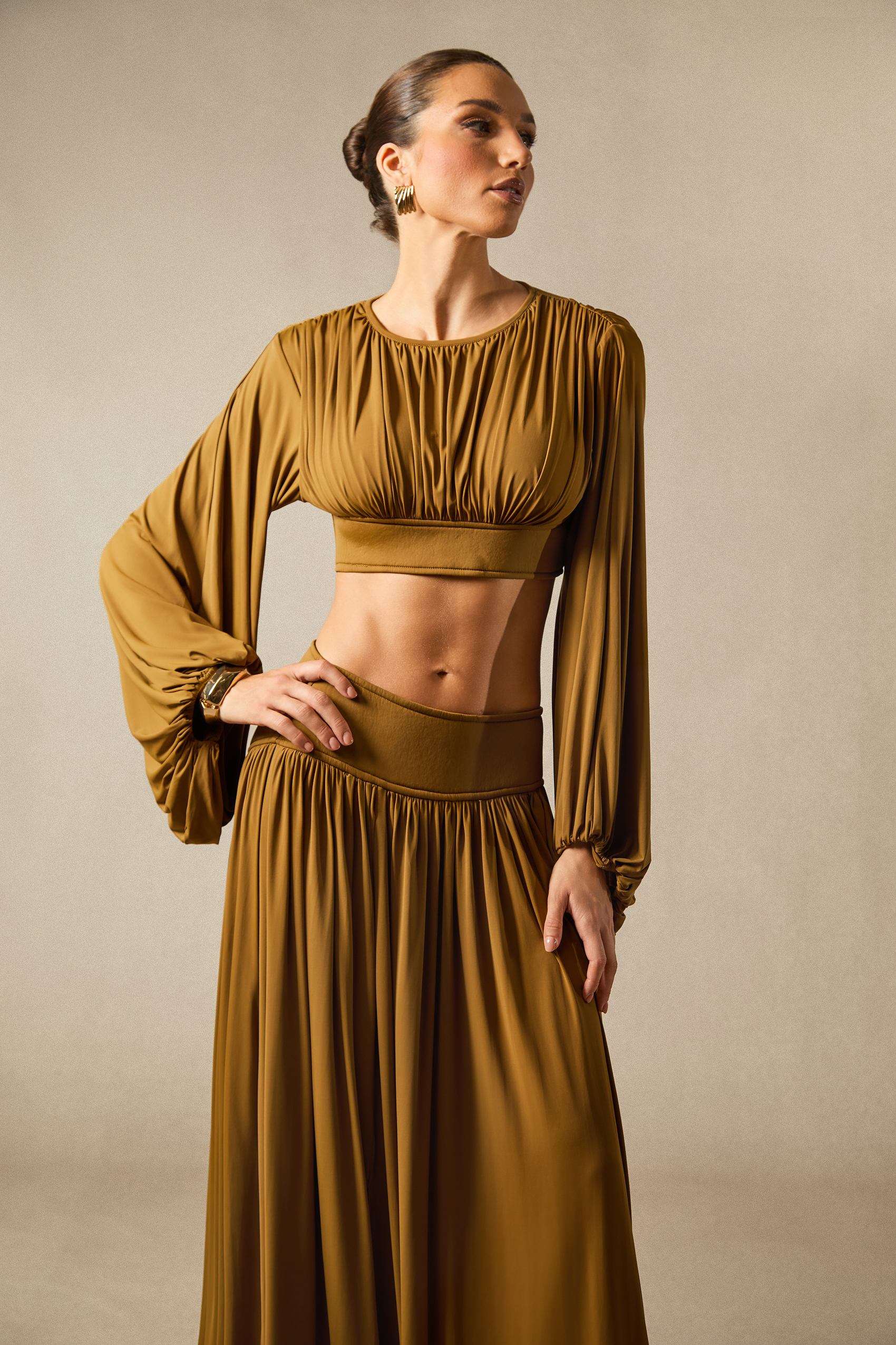 Heidi Long Sleeve Crop Top & Pleated Skirt Set-purelyfable