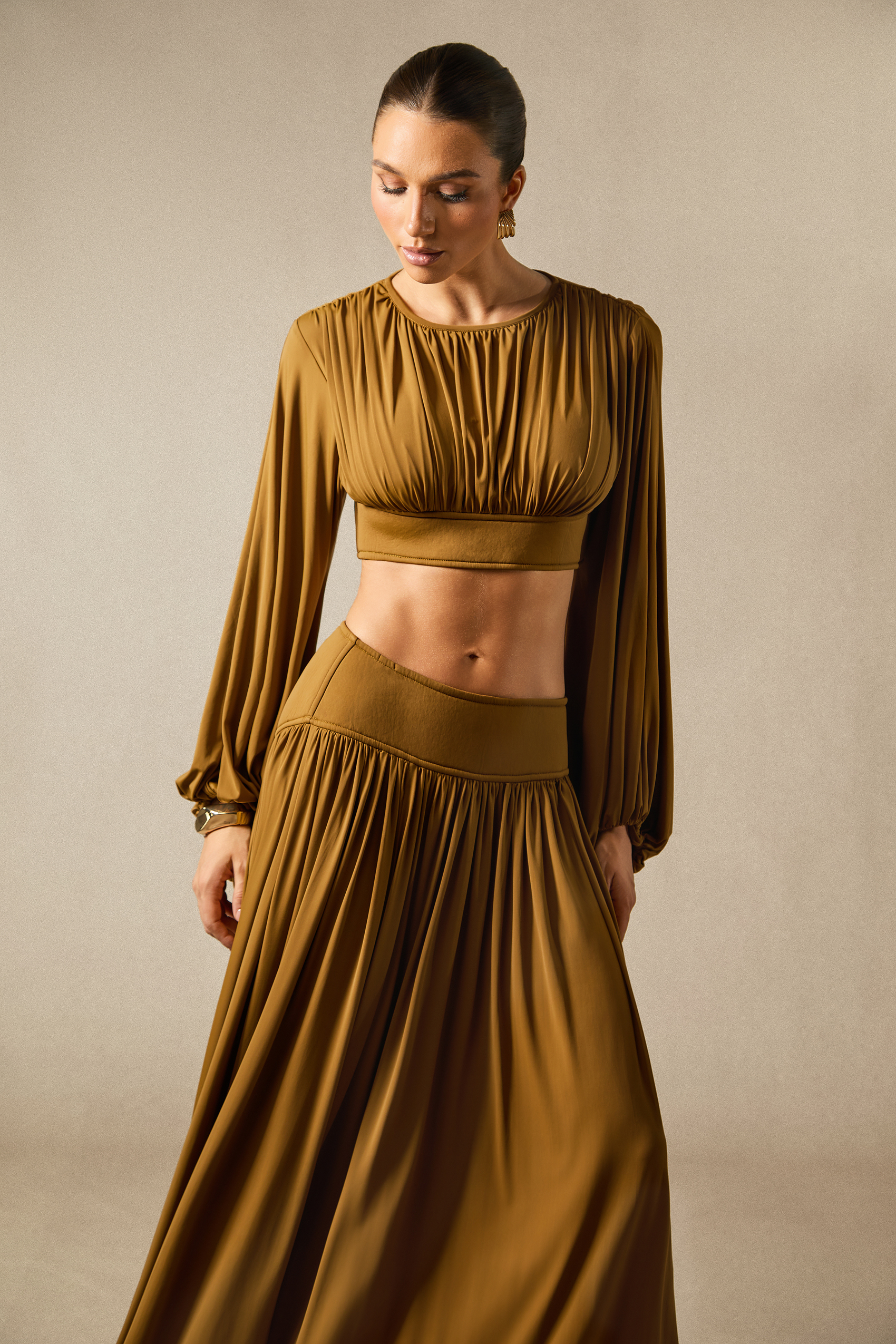 Heidi Long Sleeve Crop Top & Pleated Skirt Set-purelyfable
