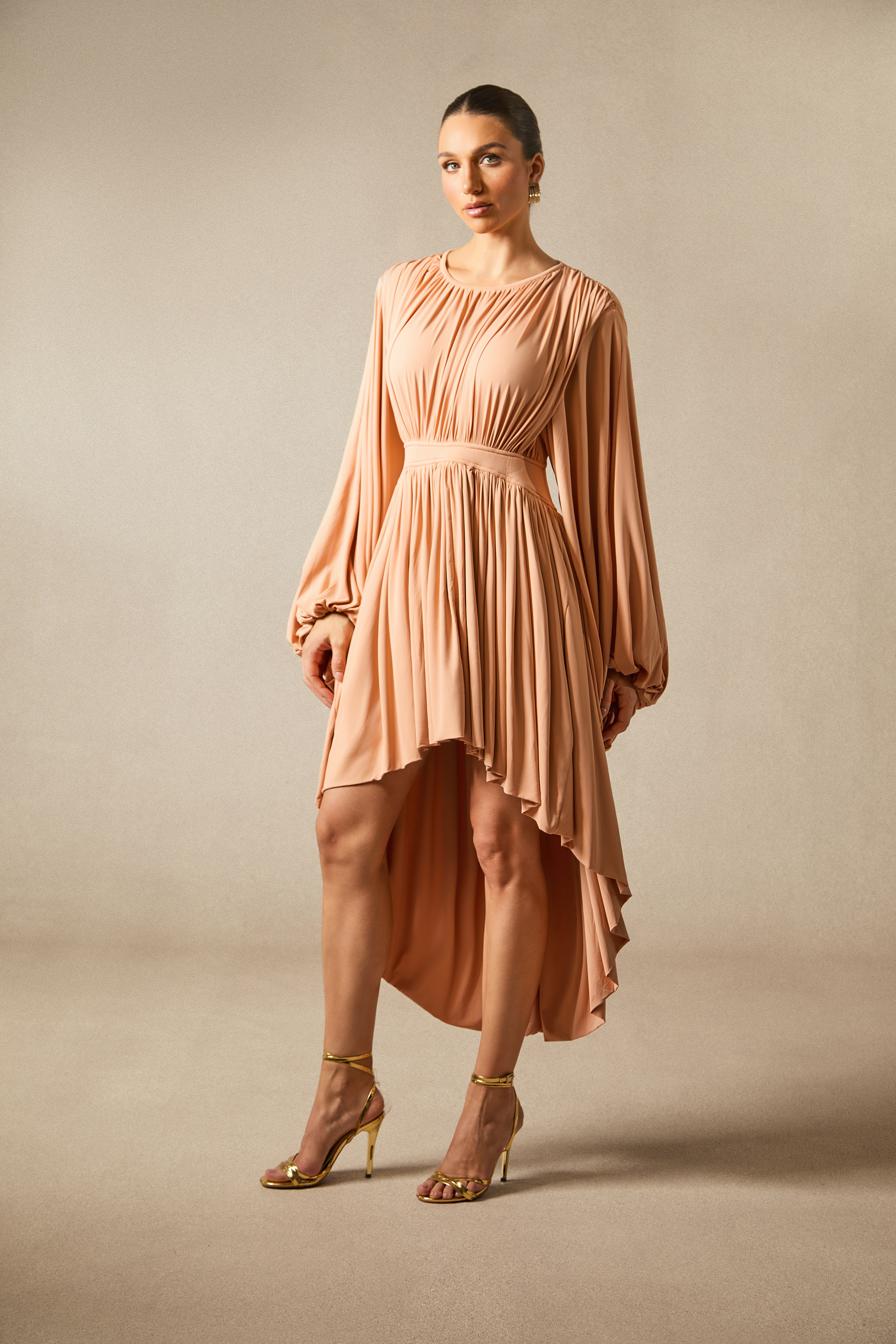 Thea Long Sleeve Asymmetrical Hem Mini Dress-purelyfable