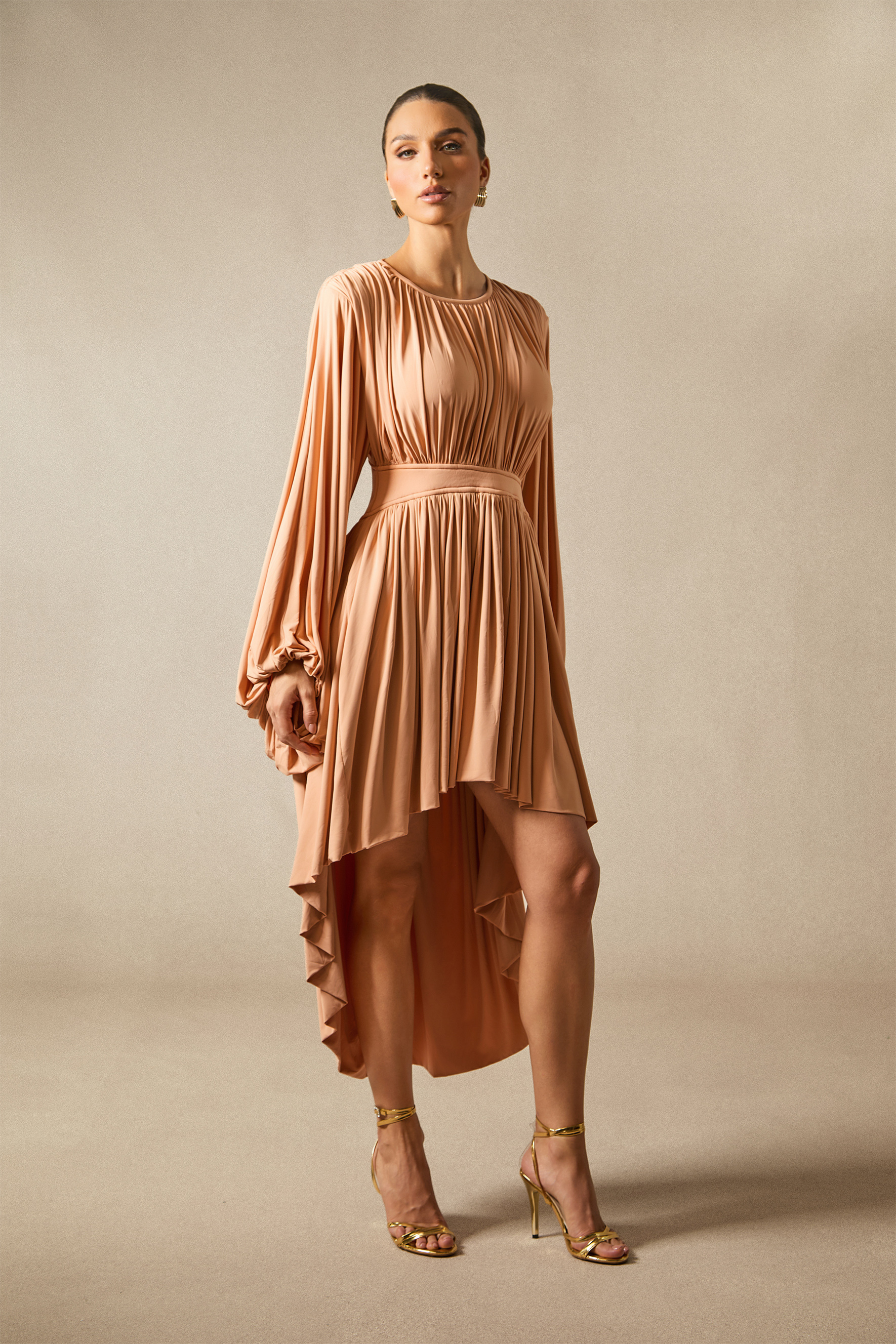 Thea Long Sleeve Asymmetrical Hem Mini Dress-purelyfable