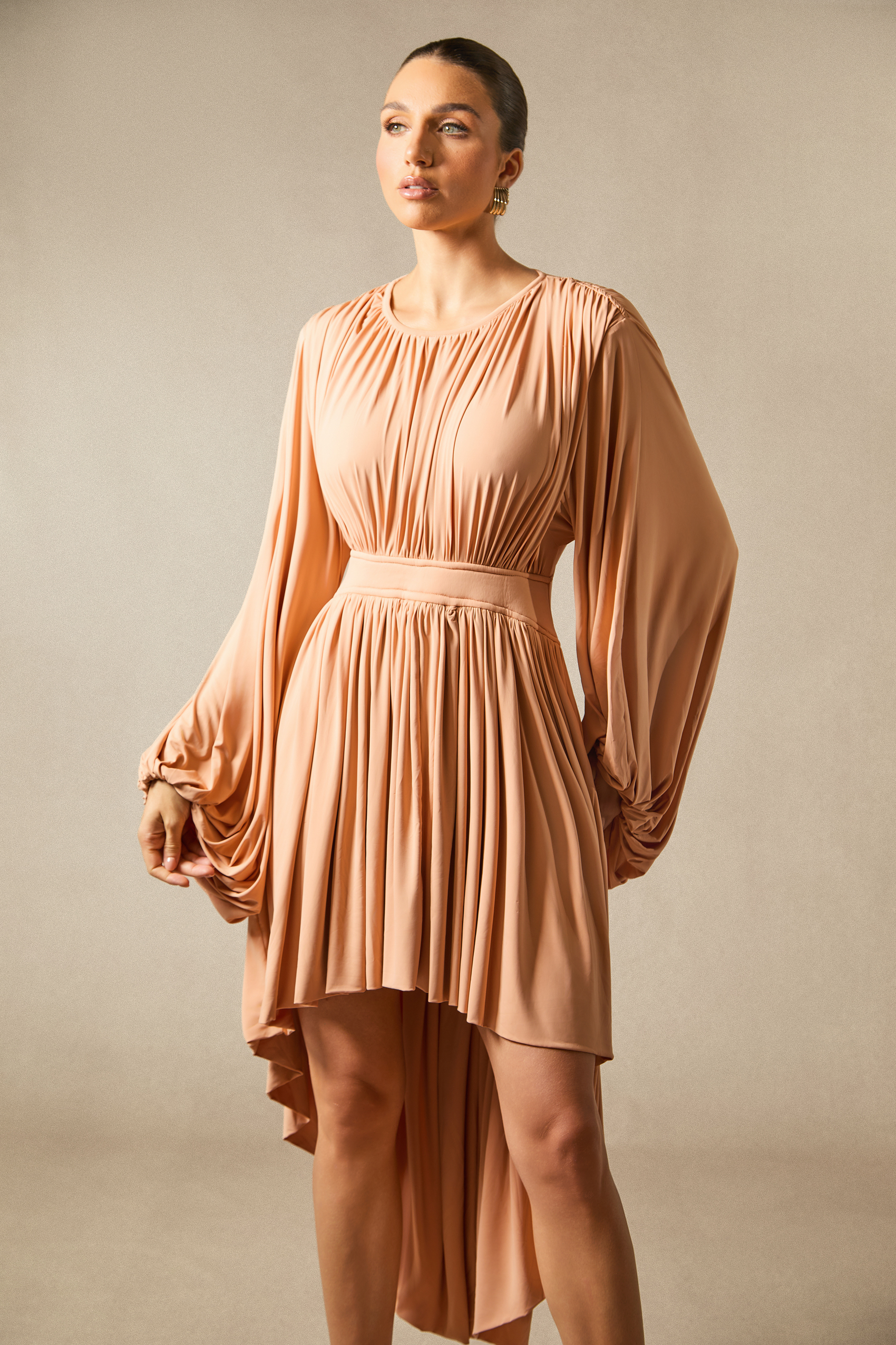 Thea Long Sleeve Asymmetrical Hem Mini Dress-purelyfable