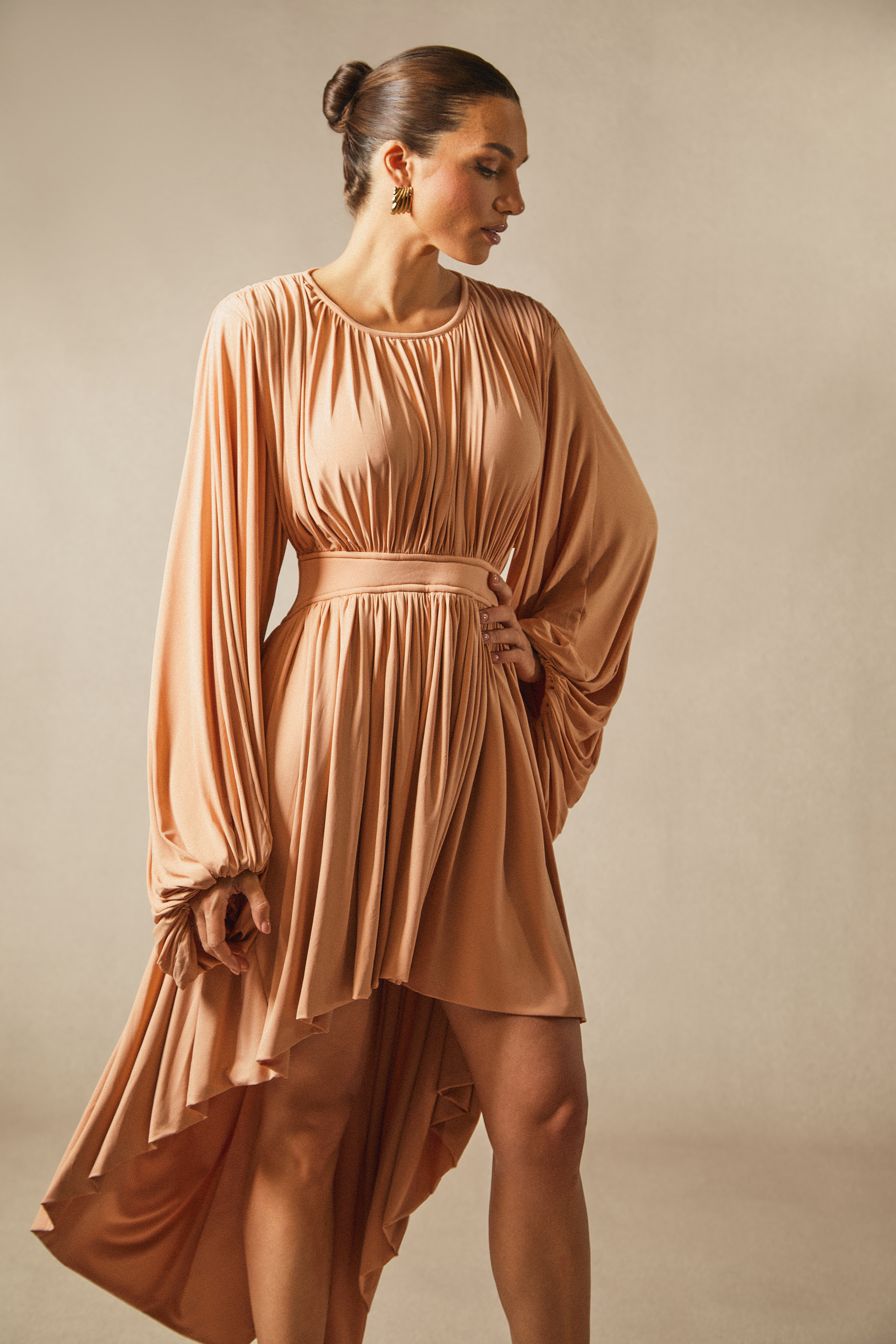 Thea Long Sleeve Asymmetrical Hem Mini Dress-purelyfable