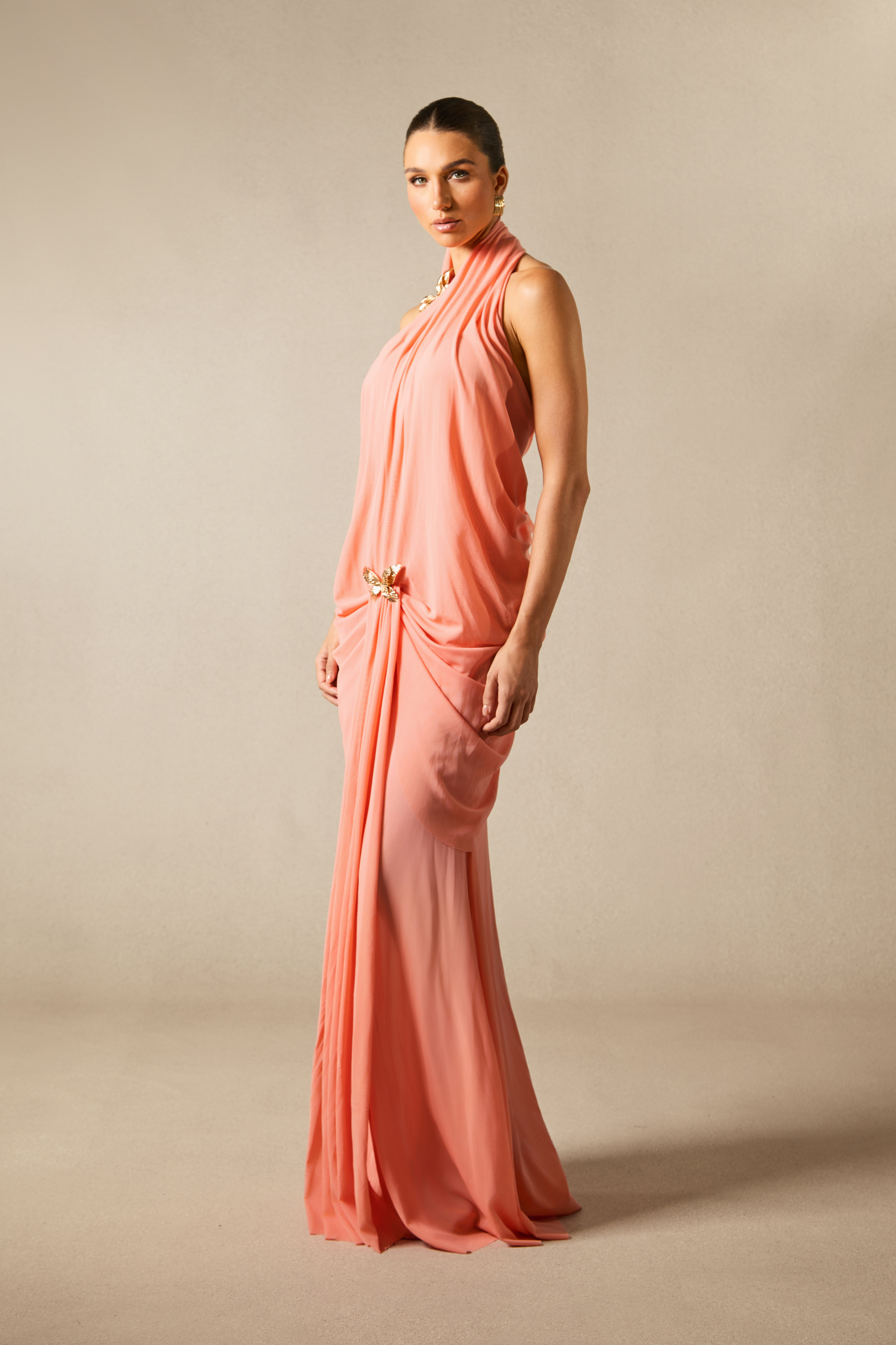 Sabrina Butterfly Embellished Draped Maxi Dress-purelyfable