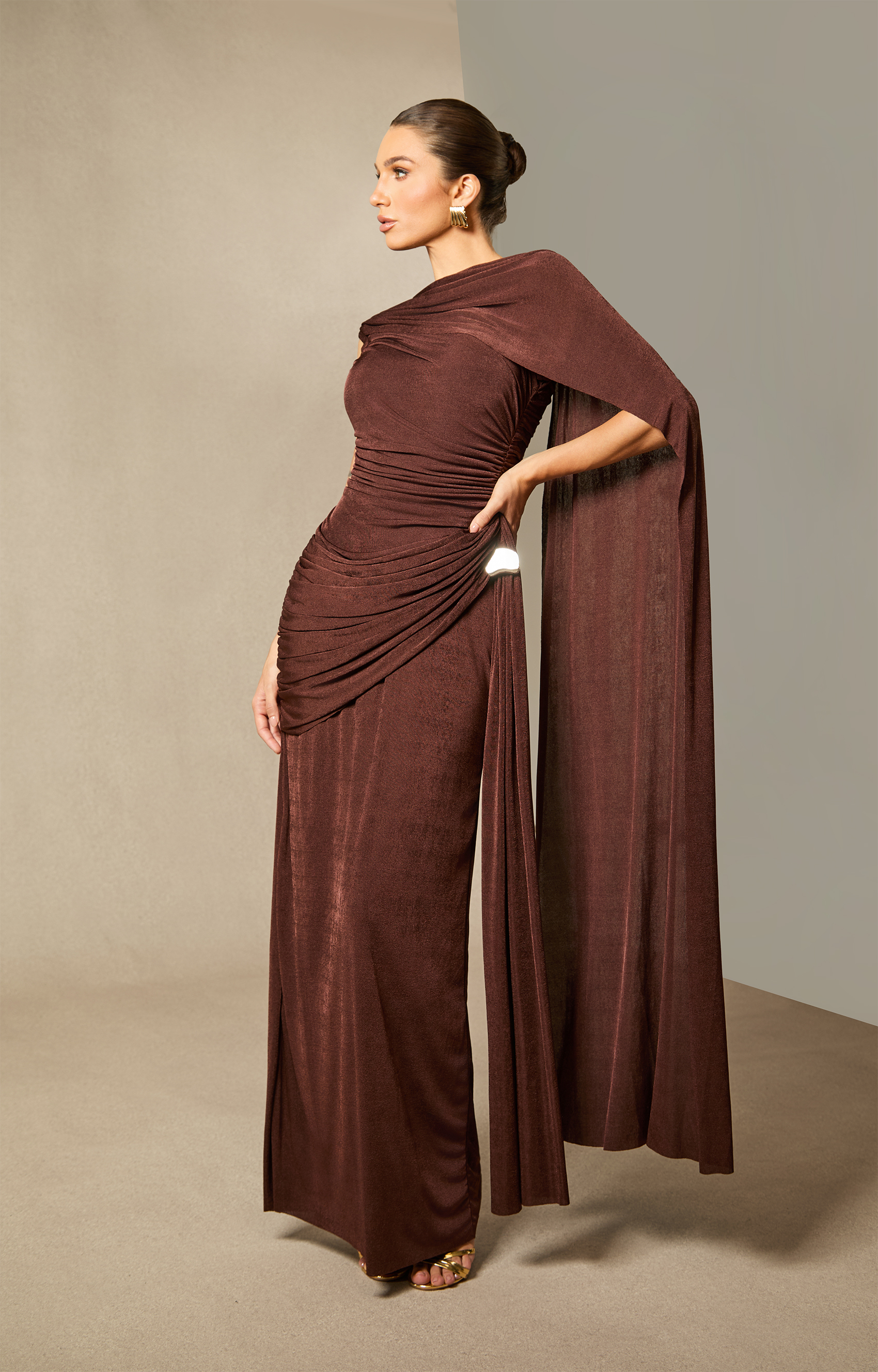 Aubrie One Shoulder Draped Cape Maxi Dress-purelyfable
