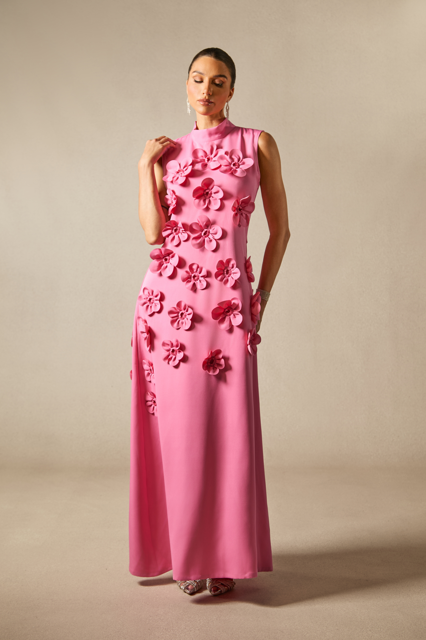 Ethel Flower Embellished Sleeveless Maxi Dress-purelyfable