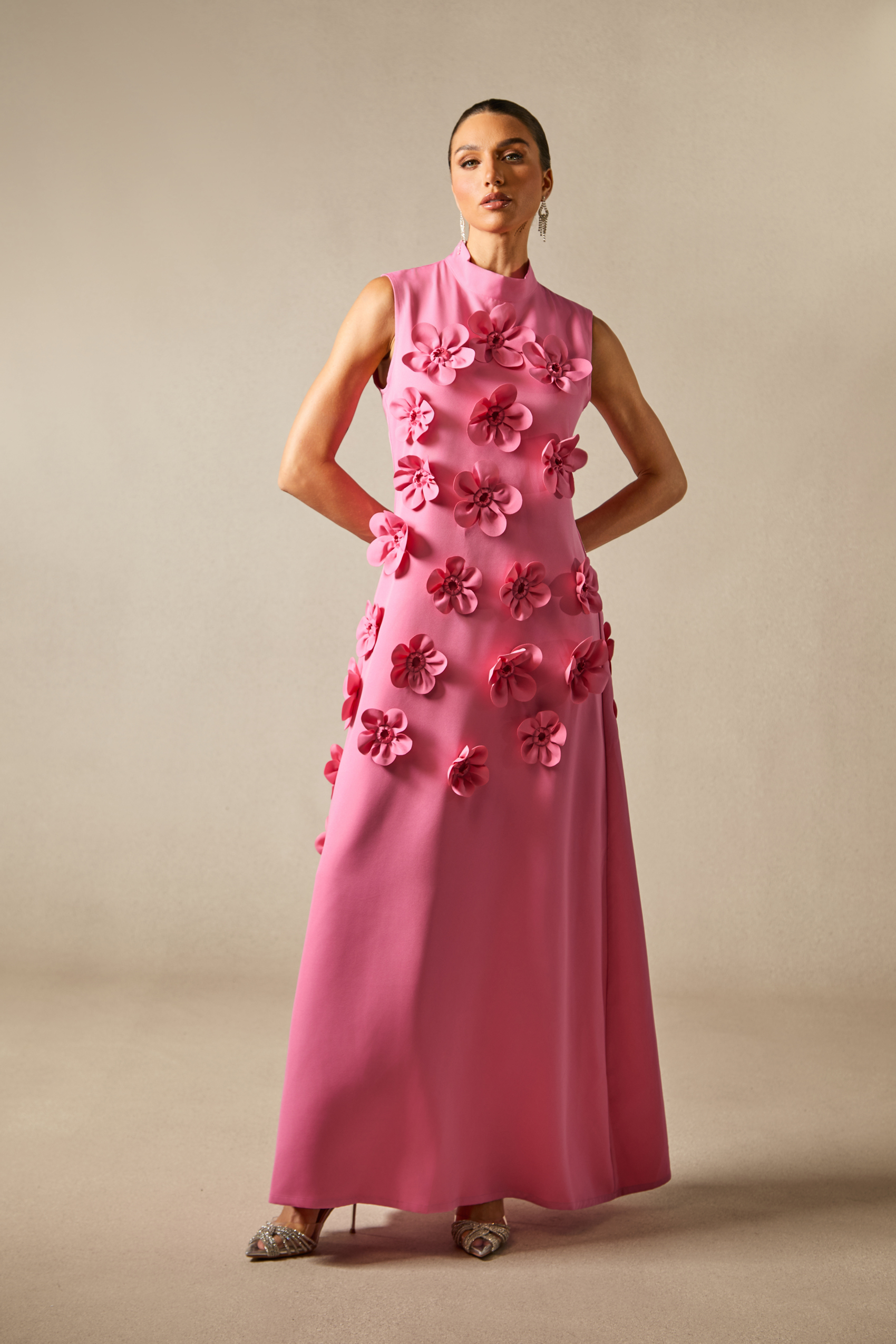 Ethel Flower Embellished Sleeveless Maxi Dress-purelyfable