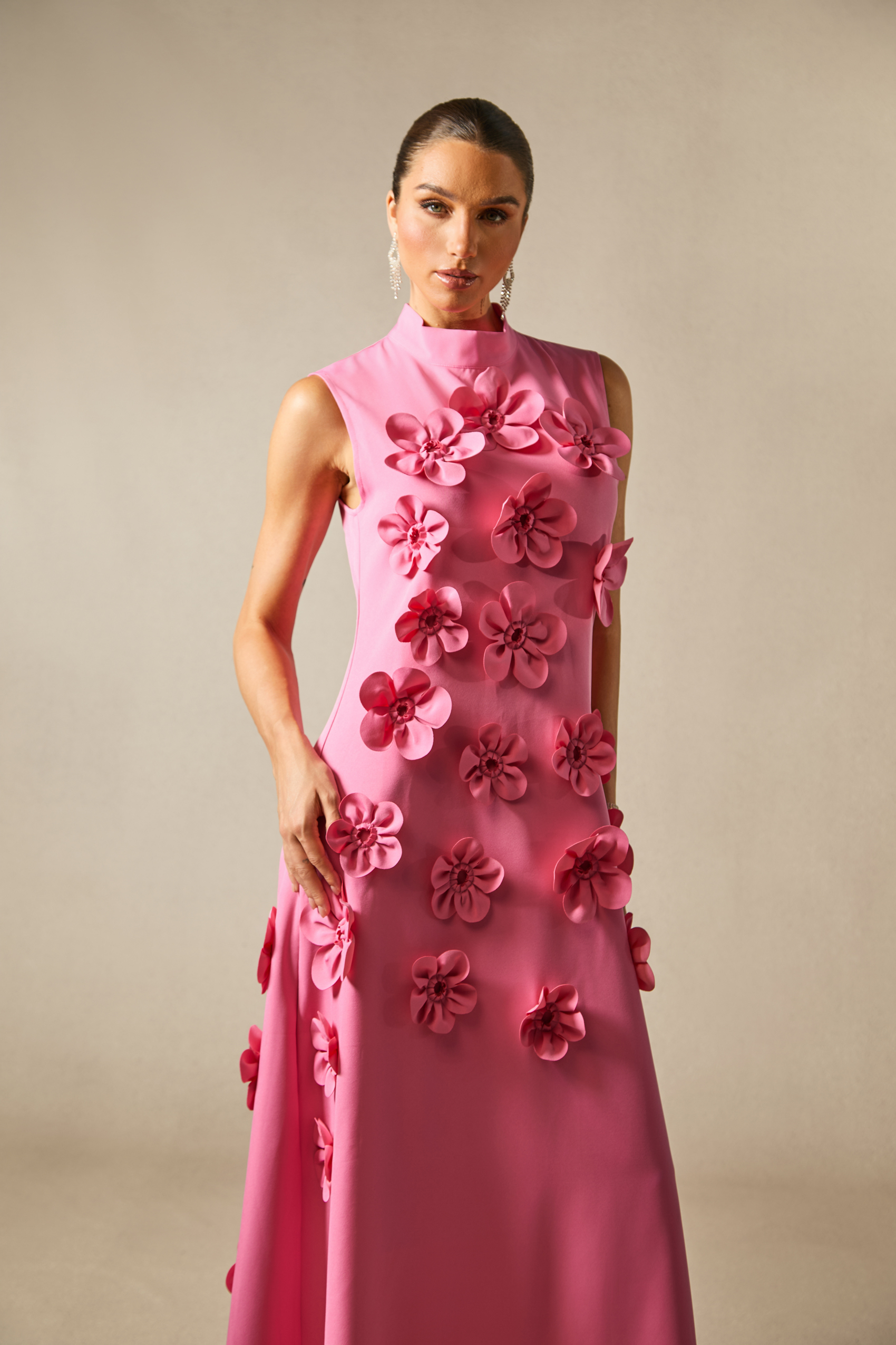 Ethel Flower Embellished Sleeveless Maxi Dress-purelyfable