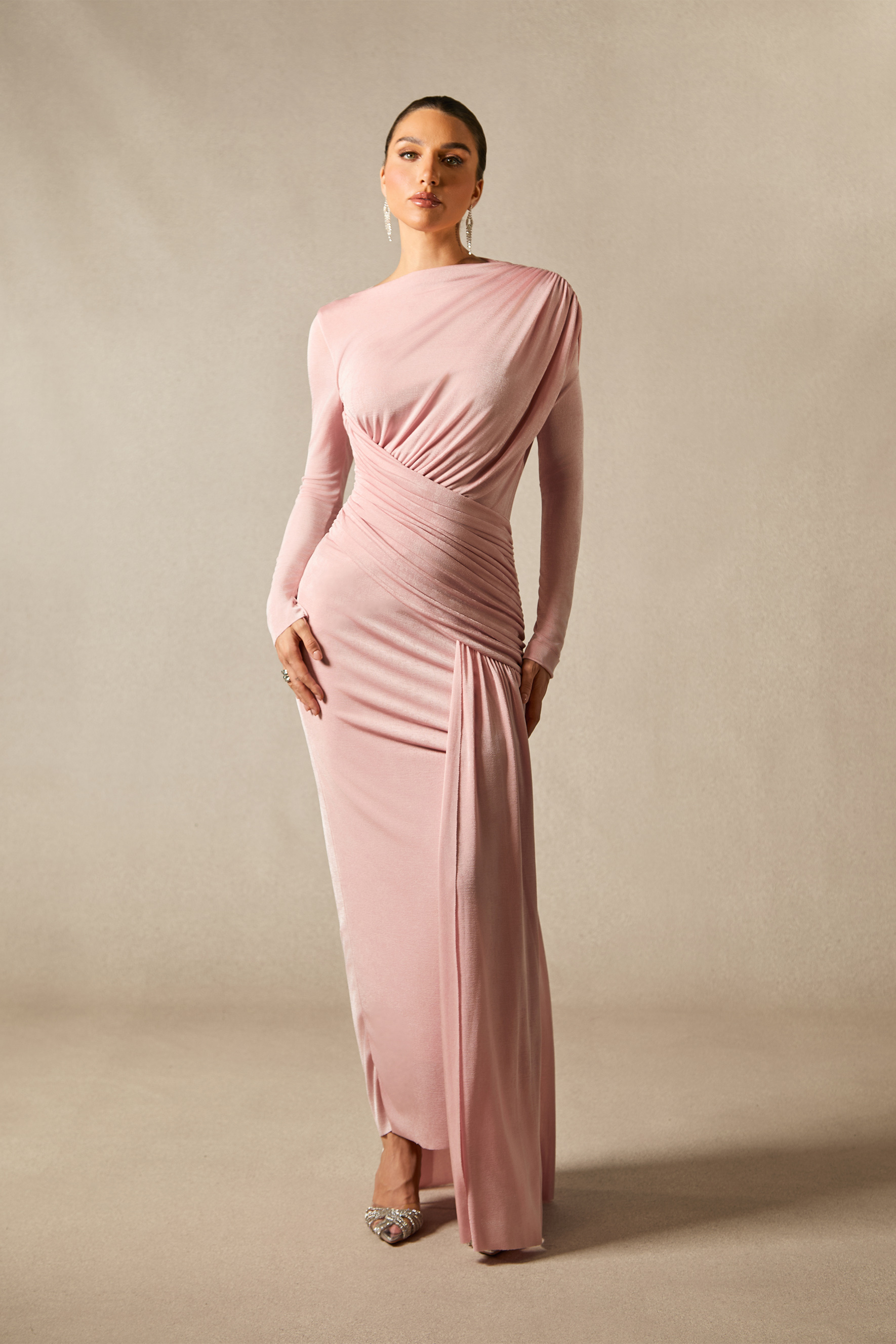 Casey Asymmetric Ruched Bodice Maxi Dress-purelyfable