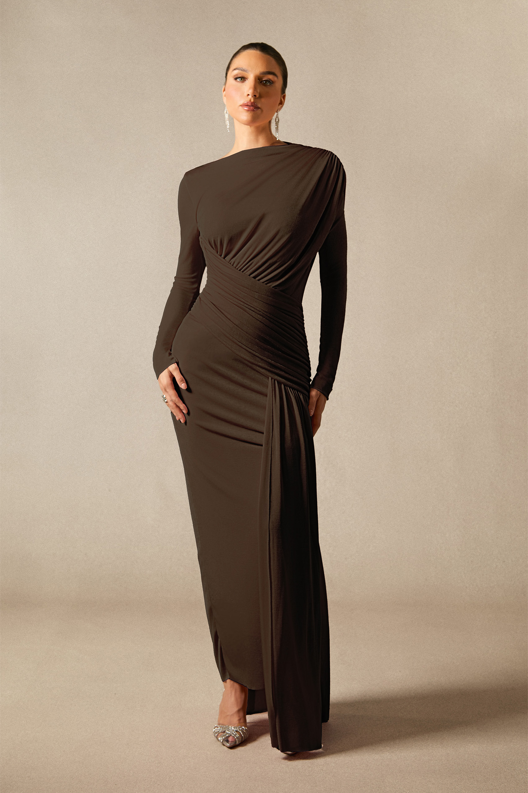 Casey Asymmetric Ruched Bodice Maxi Dress-purelyfable