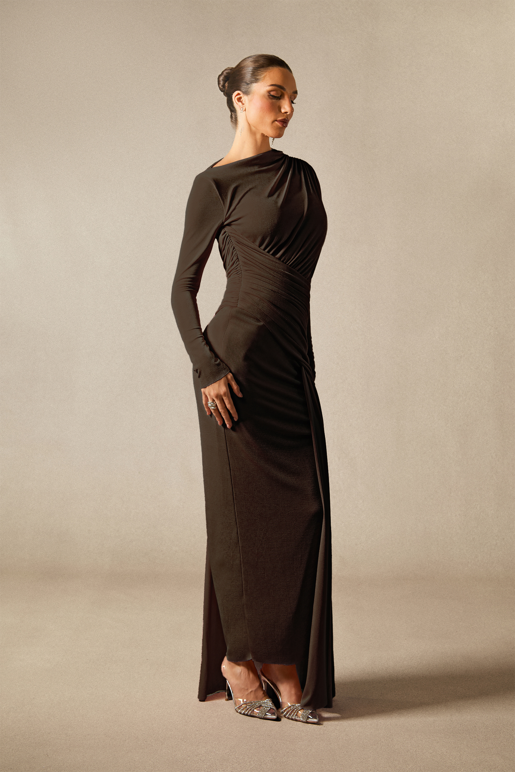 Casey Asymmetric Ruched Bodice Maxi Dress-purelyfable