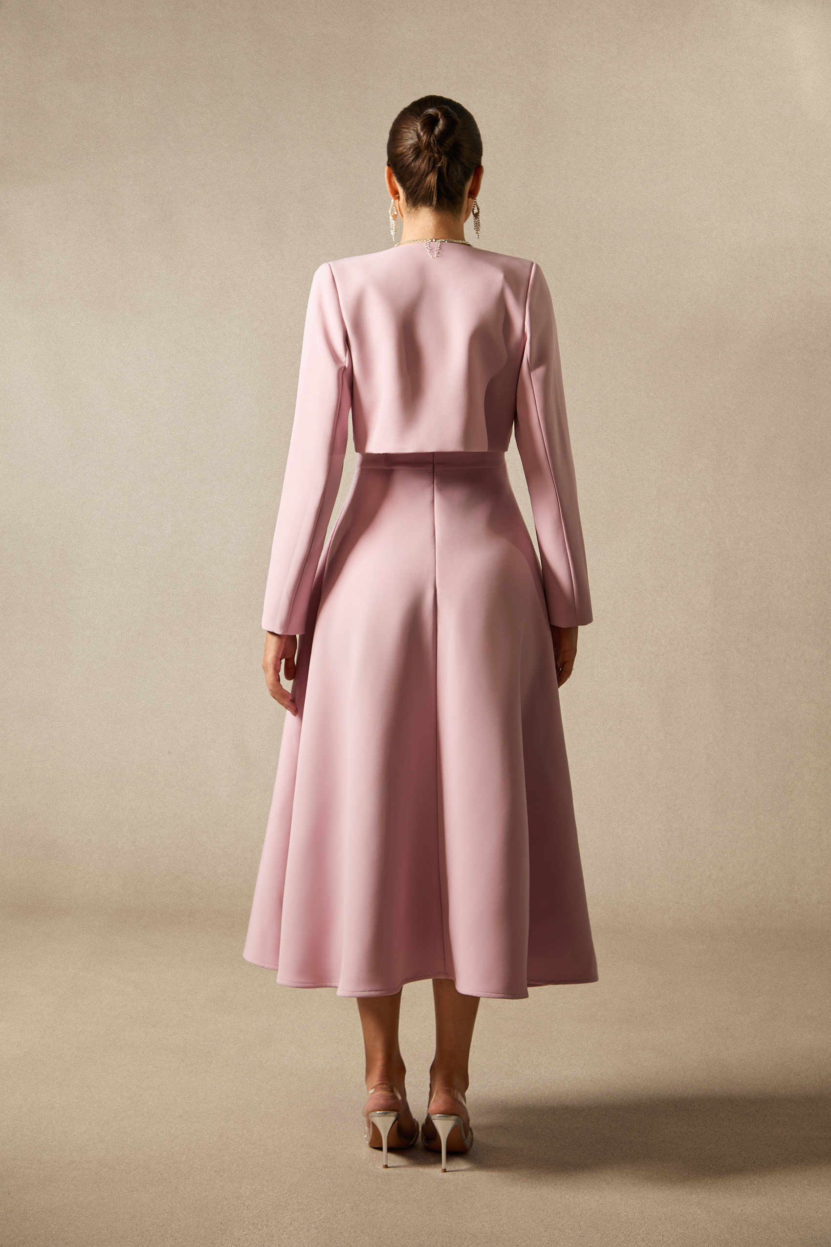 Cora Cropped Jacket Spaghetti Strap Midi Dress Set-purelyfable